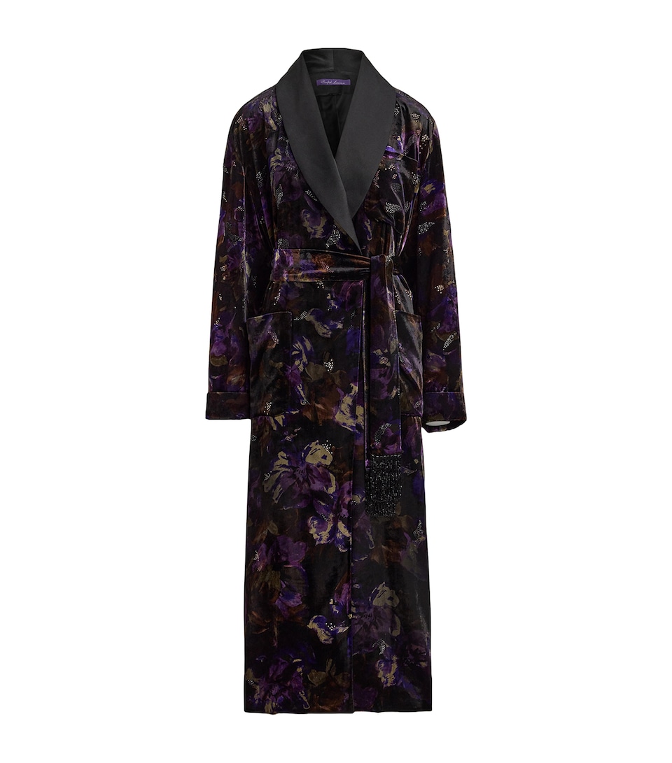 Velvet Embellished Floral Wrap Coat