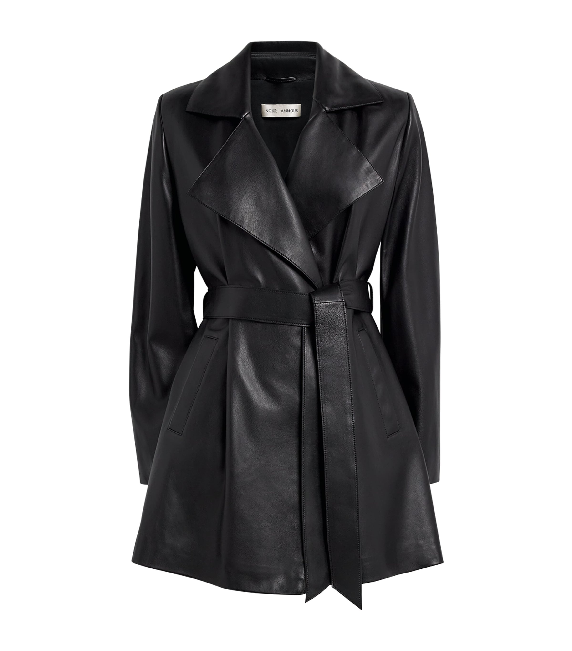 NOUR HAMMOUR Womens Belted Kerri Leather Jacket Black