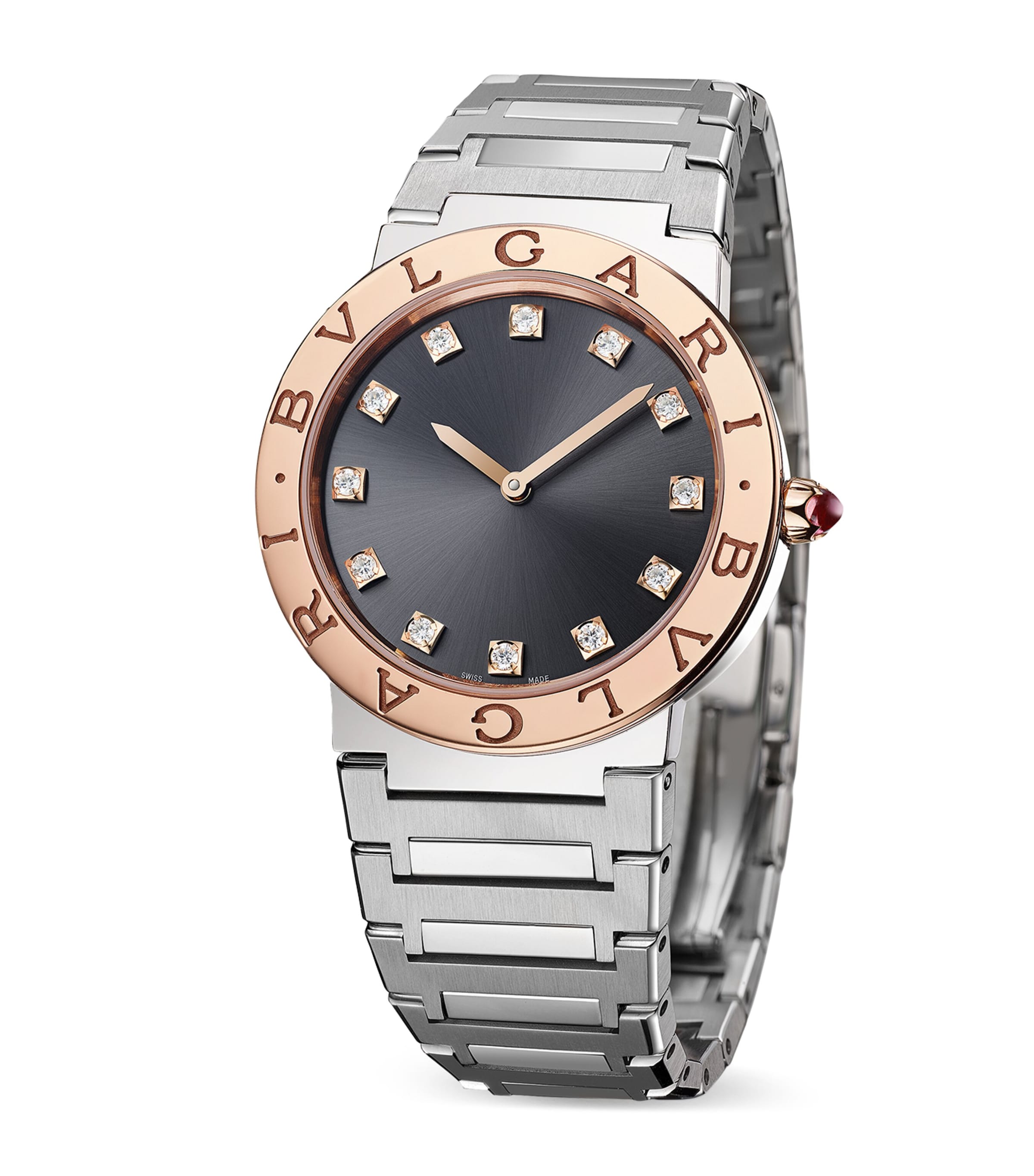Bvlgari Stainless Steel, Rose Gold and Diamond Bvlgari Bvlgari Watch 33mm Anthracite