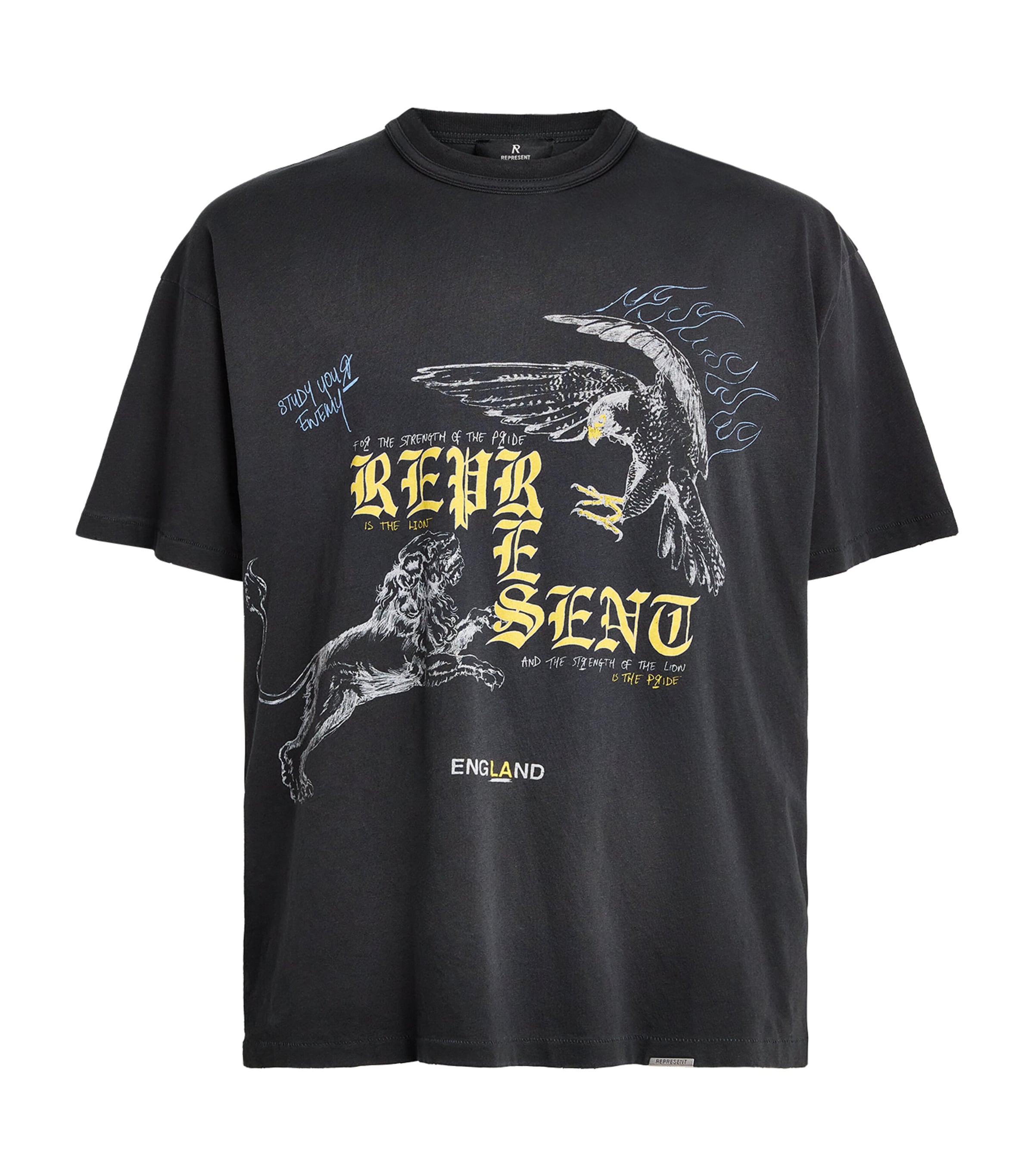 Represent Mens Cotton Enemy Graphic T-Shirt Washed Black