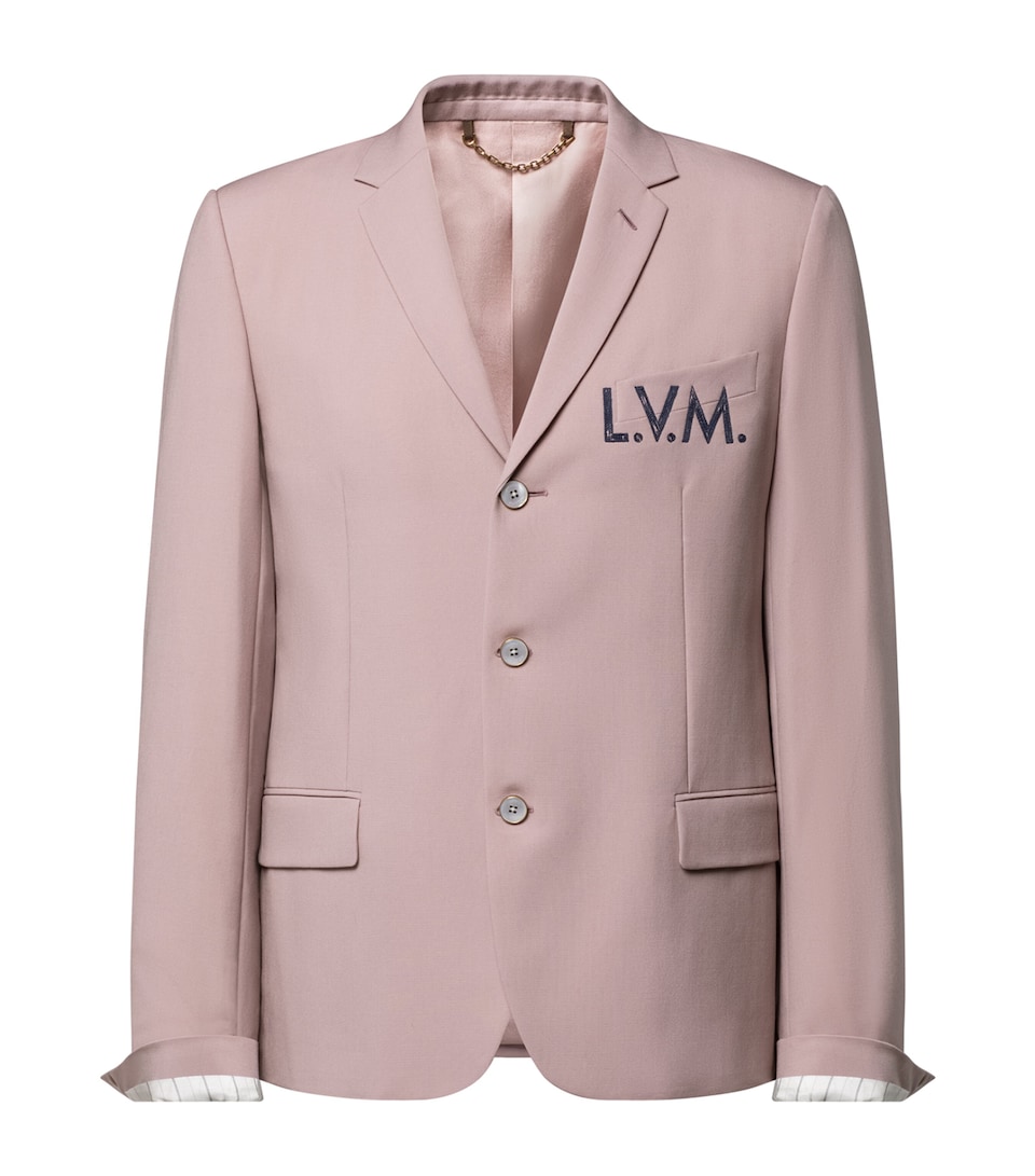 LOUIS VUITTON Mens Wool Embroidered Signature Blazer Dusty Pink