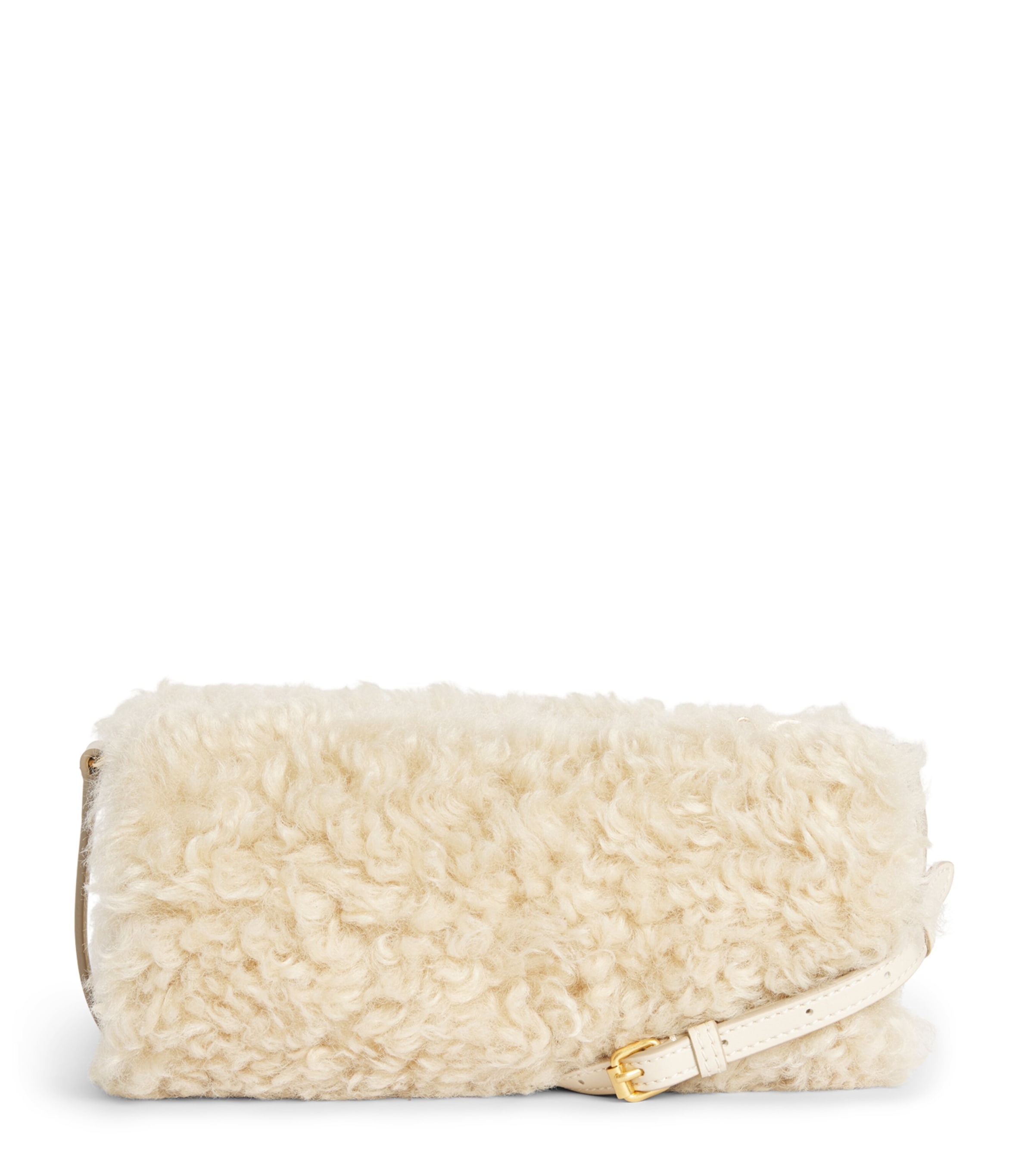 Stella McCartney Faux Shearling Logo Bracelet Shoulder Bag Oat