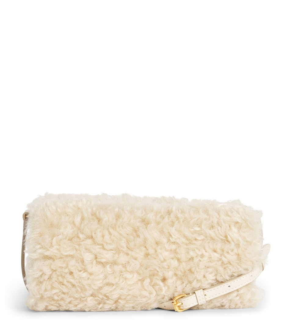 Stella McCartney Faux Shearling Logo Bracelet Shoulder Bag Oat