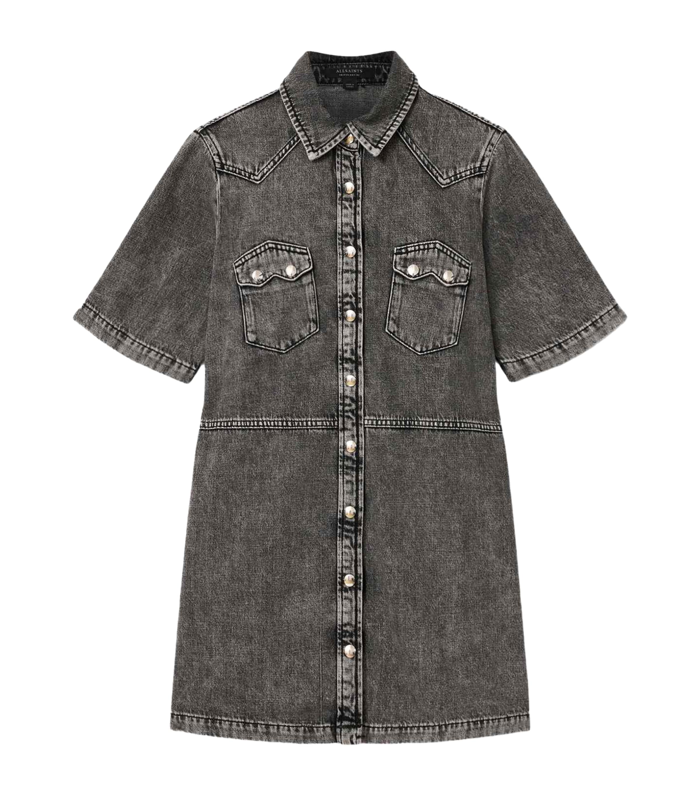 AllSaints Womens Denim Rock Mini Dress Washed Grey