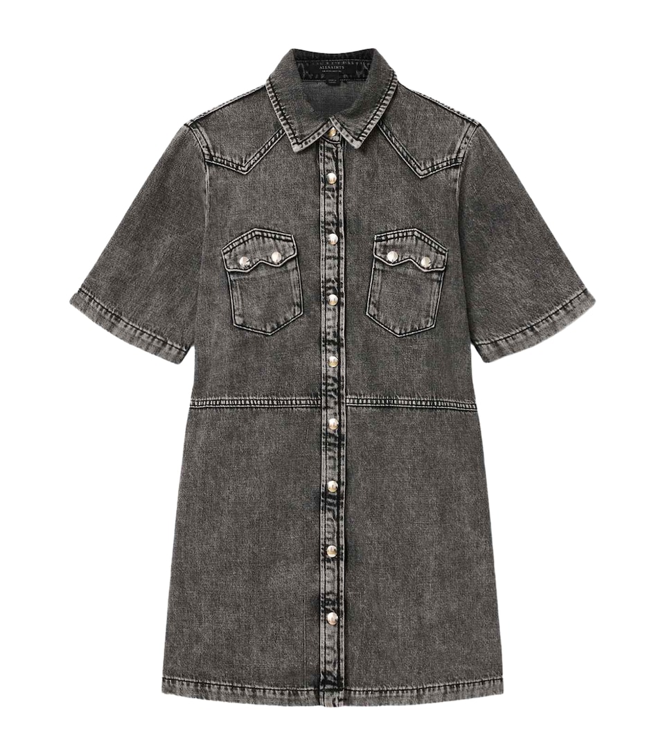 AllSaints Womens Denim Rock Mini Dress Washed Grey