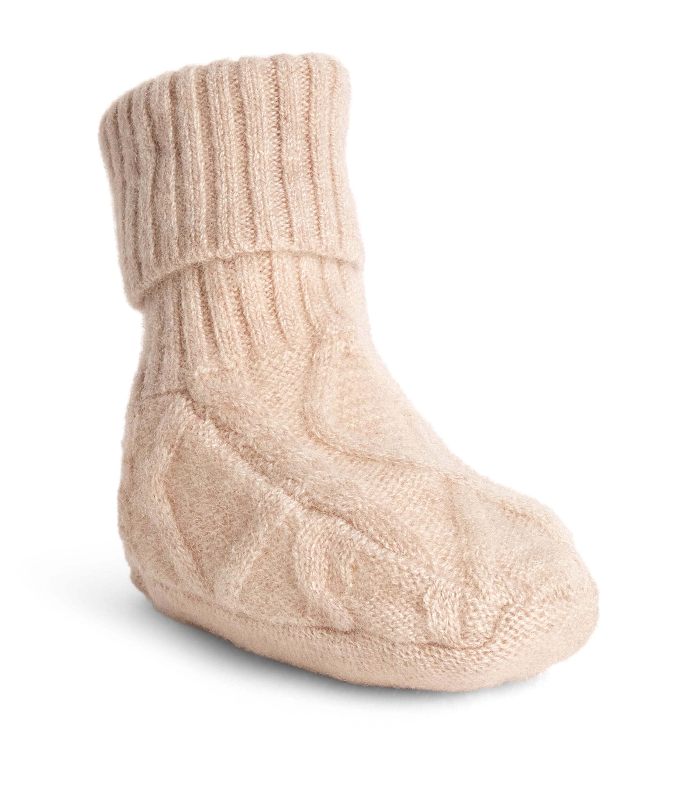 Harrods Cashmere Cable-Knit Booties (0-12 Months) Beige