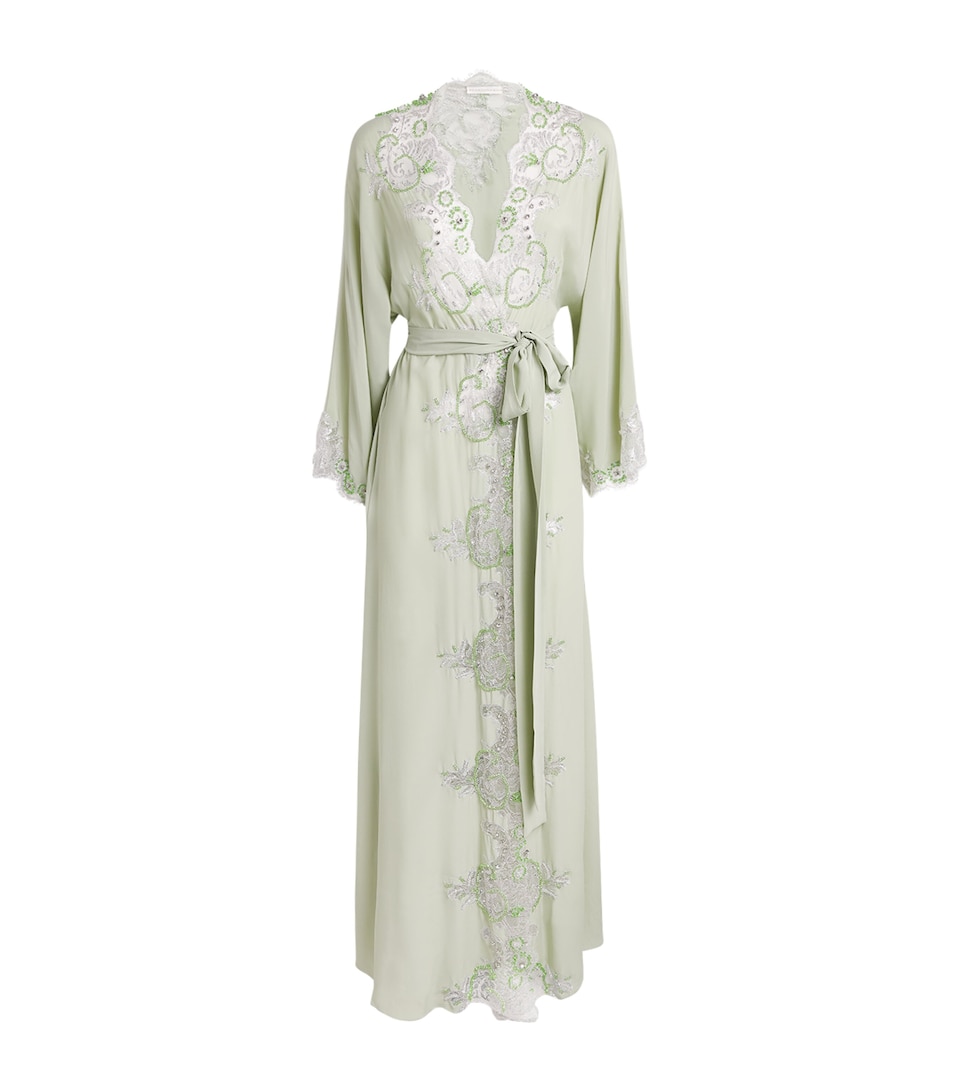 Rosamosario Womens Silk Georgette Regina Effat Robe Pistacchio Green