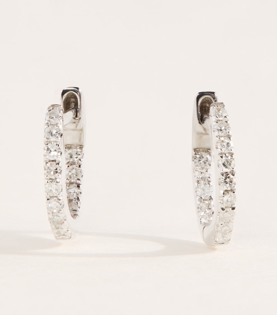 Rosa de la Cruz White Gold and Diamond Huggie Hoop Earrings White Gold