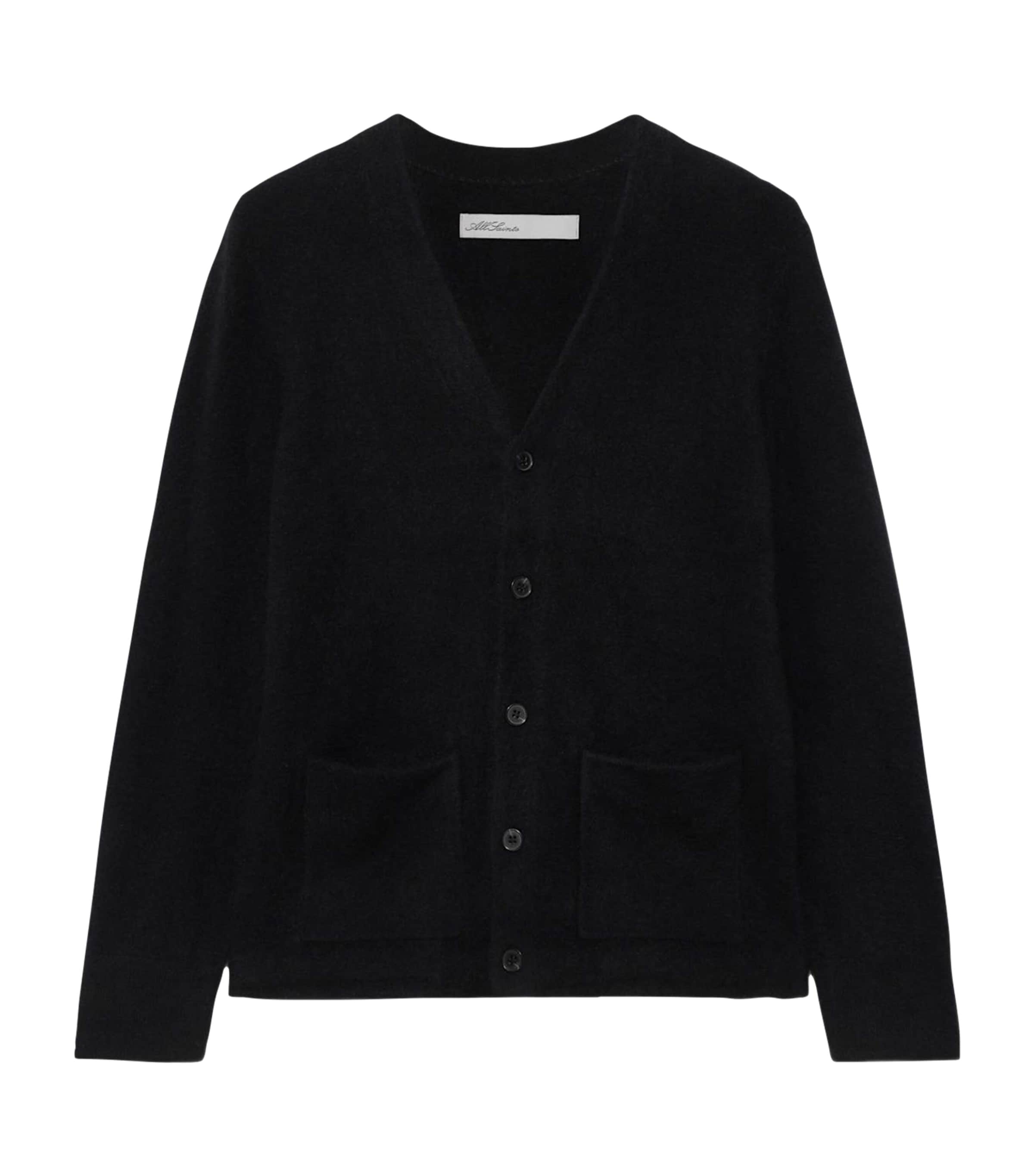 AllSaints Mens Merino Wool Wulf Cardigan Black