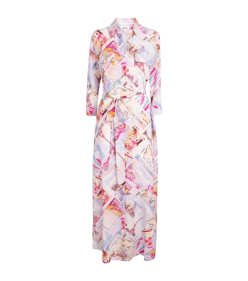 L'Agence Womens Silk Printed Cameron Maxi Shirt Dress Pink Mlt Pstcrd Prnt