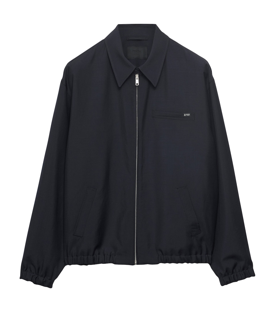Prada Mens Wool-Mohair Bomber Jacket Blue