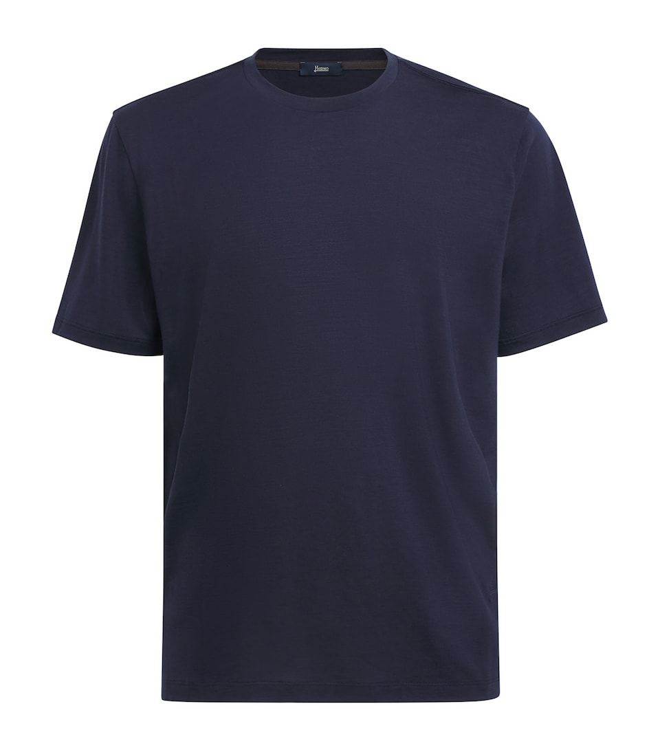 Herno Mens Wool Logo T-Shirt Blu Navy
