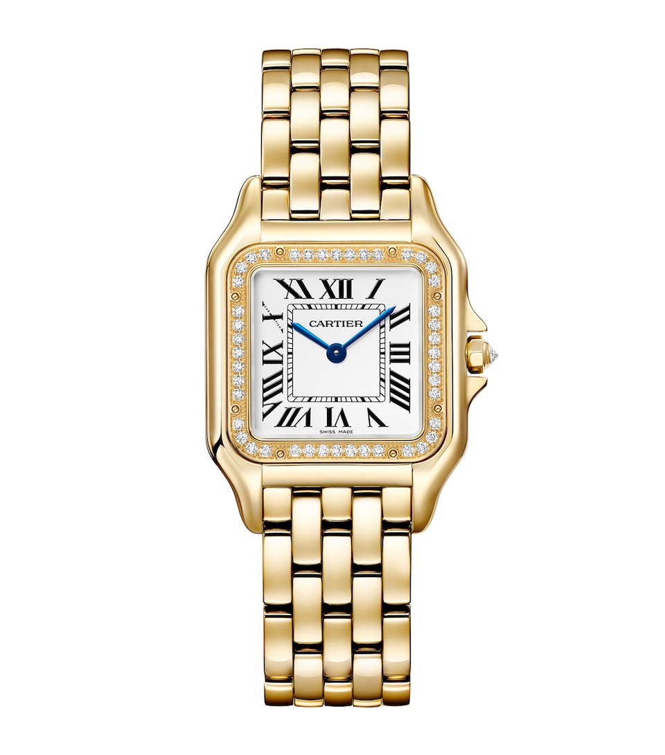 Cartier Medium Yellow Gold and Diamond Panthère de Cartier Watch Silvered