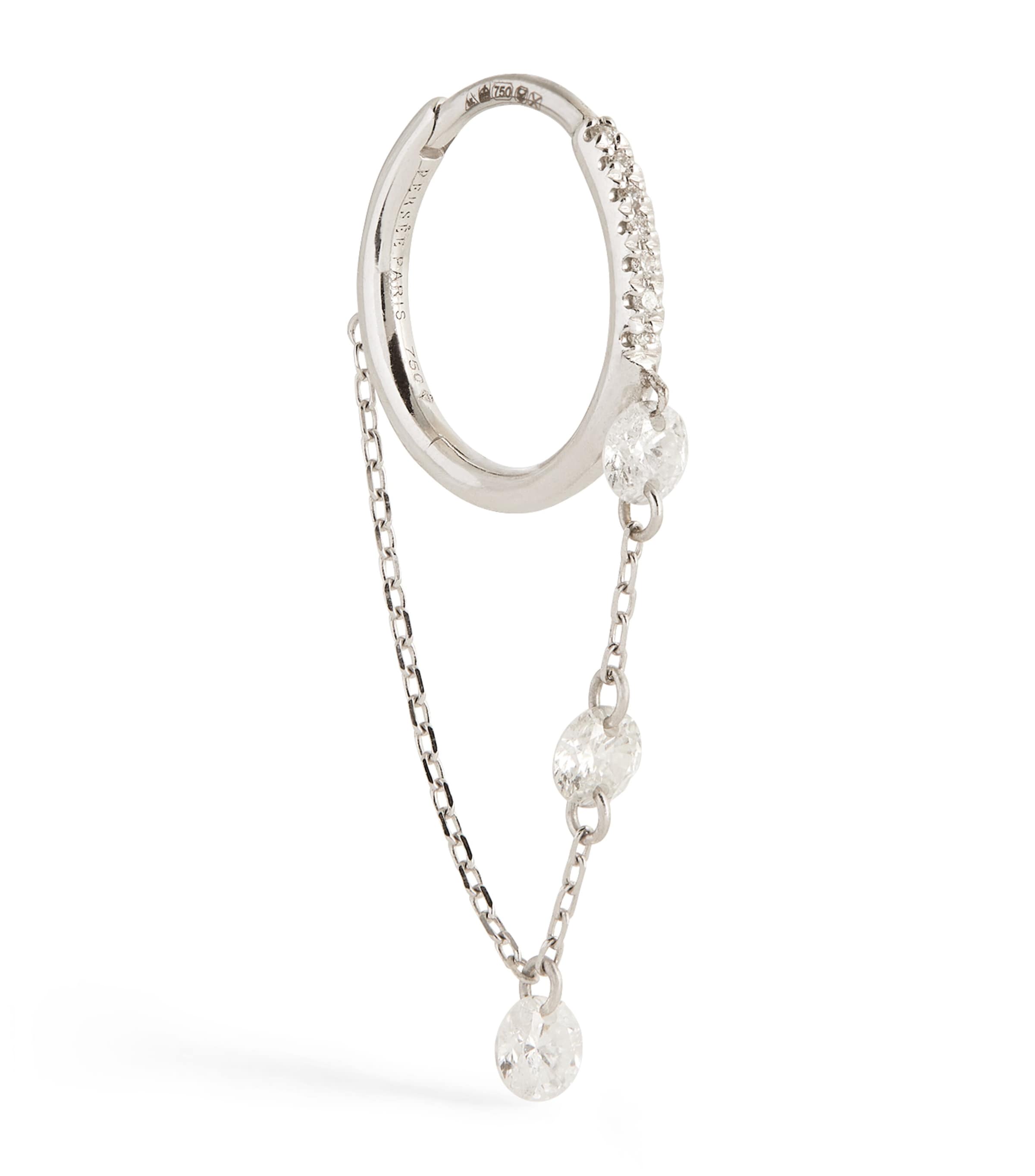 White Gold and Diamond Drop Huggie Single Earring