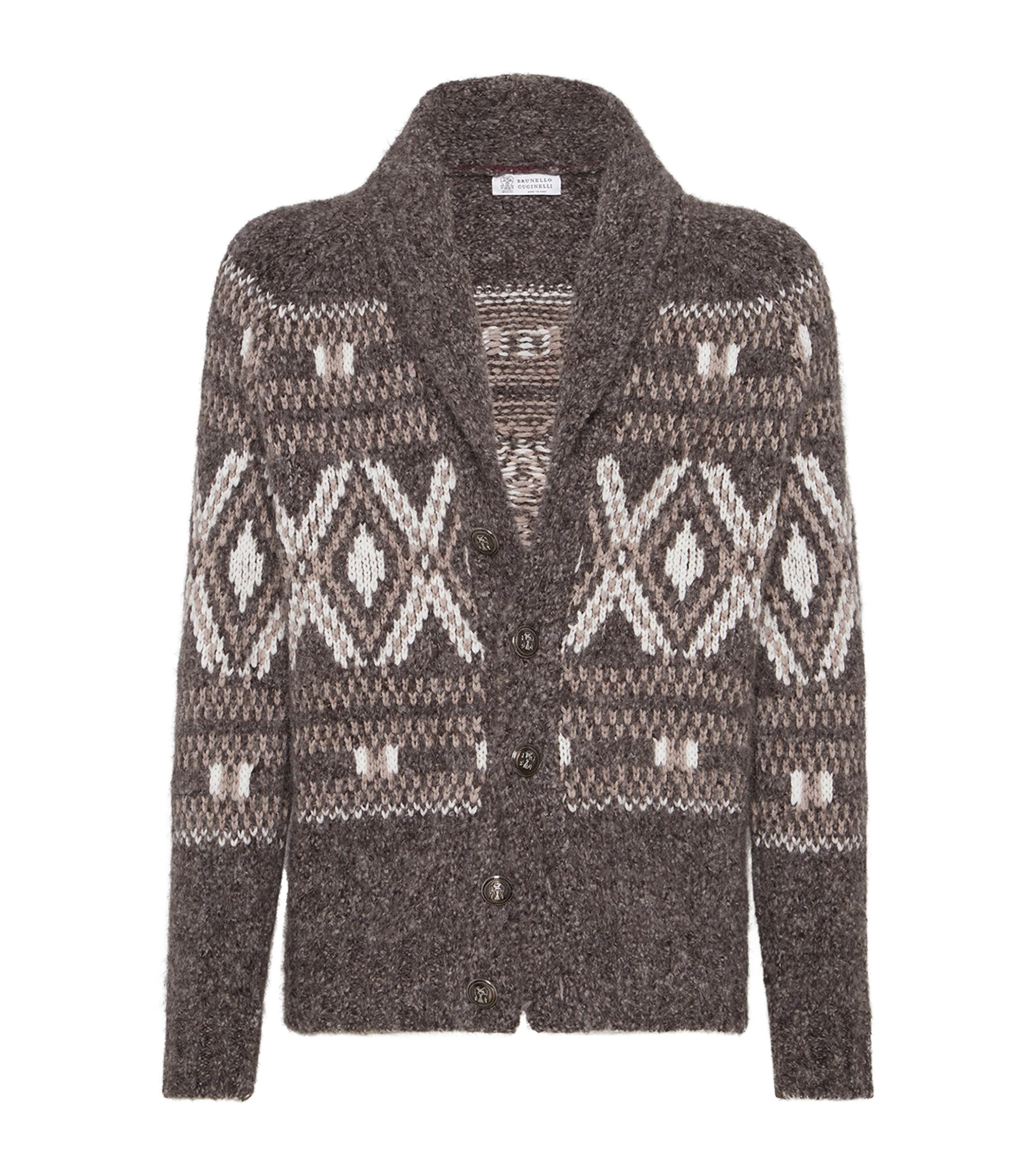Alpaca-Virgin Wool-Cashmere Jacquard Cardigan