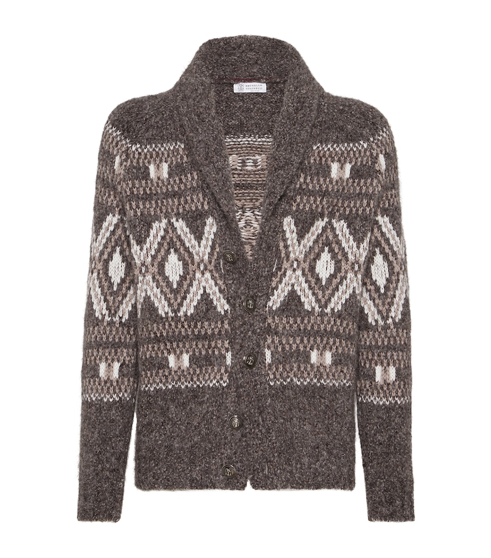 Alpaca-Virgin Wool-Cashmere Jacquard Cardigan