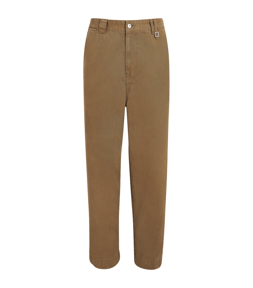 Wooyoungmi Mens Cotton Canvas Wide-Leg Trousers Khaki