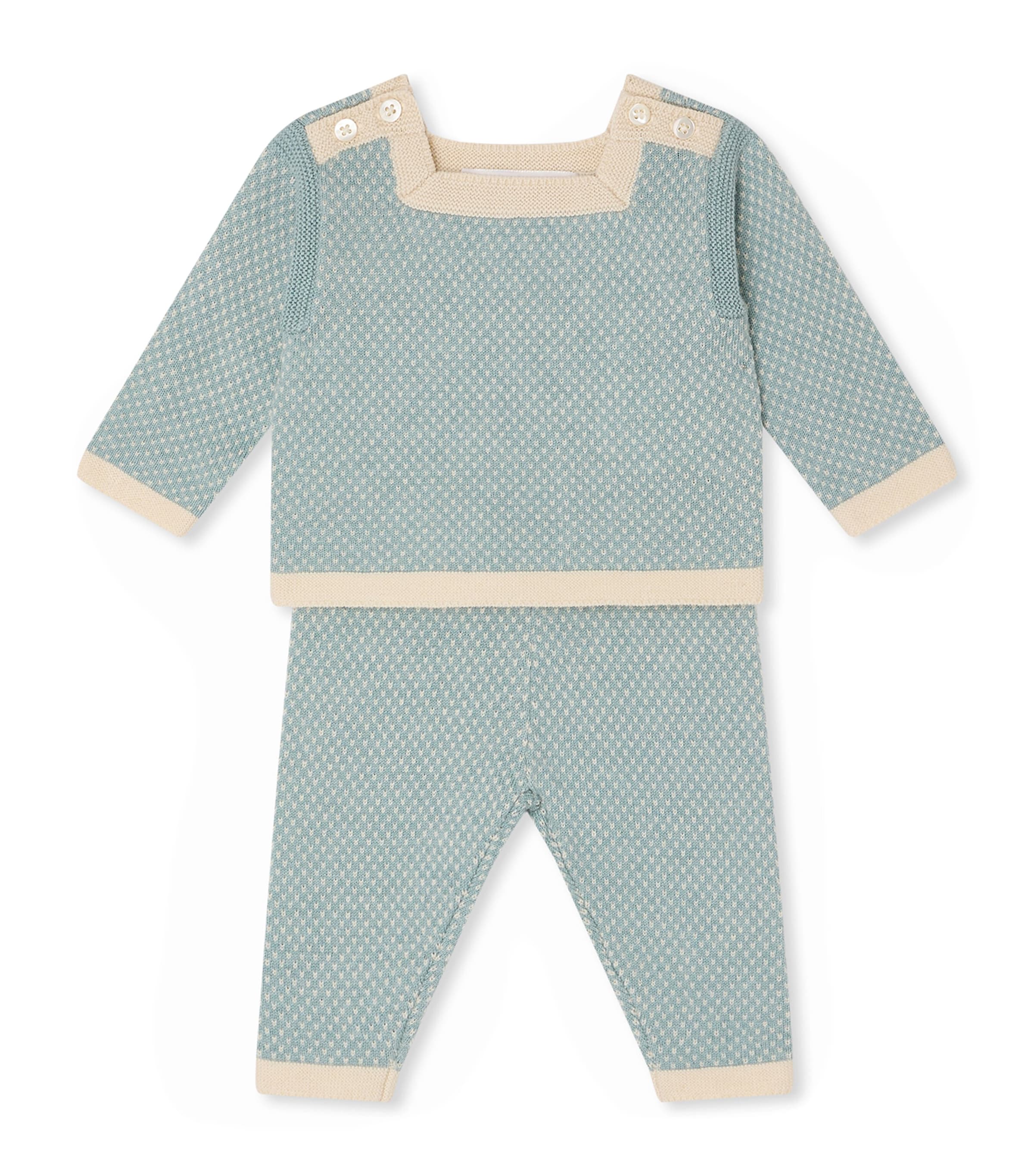 Bonpoint Wool-Cotton Sweater and Trousers Set (1-18 Months) Bleu Moyen