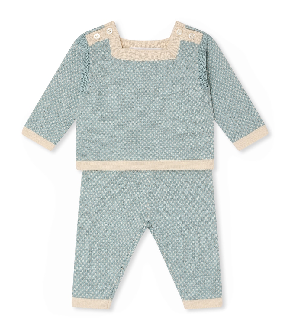Bonpoint Wool-Cotton Sweater and Trousers Set (1-18 Months) Bleu Moyen