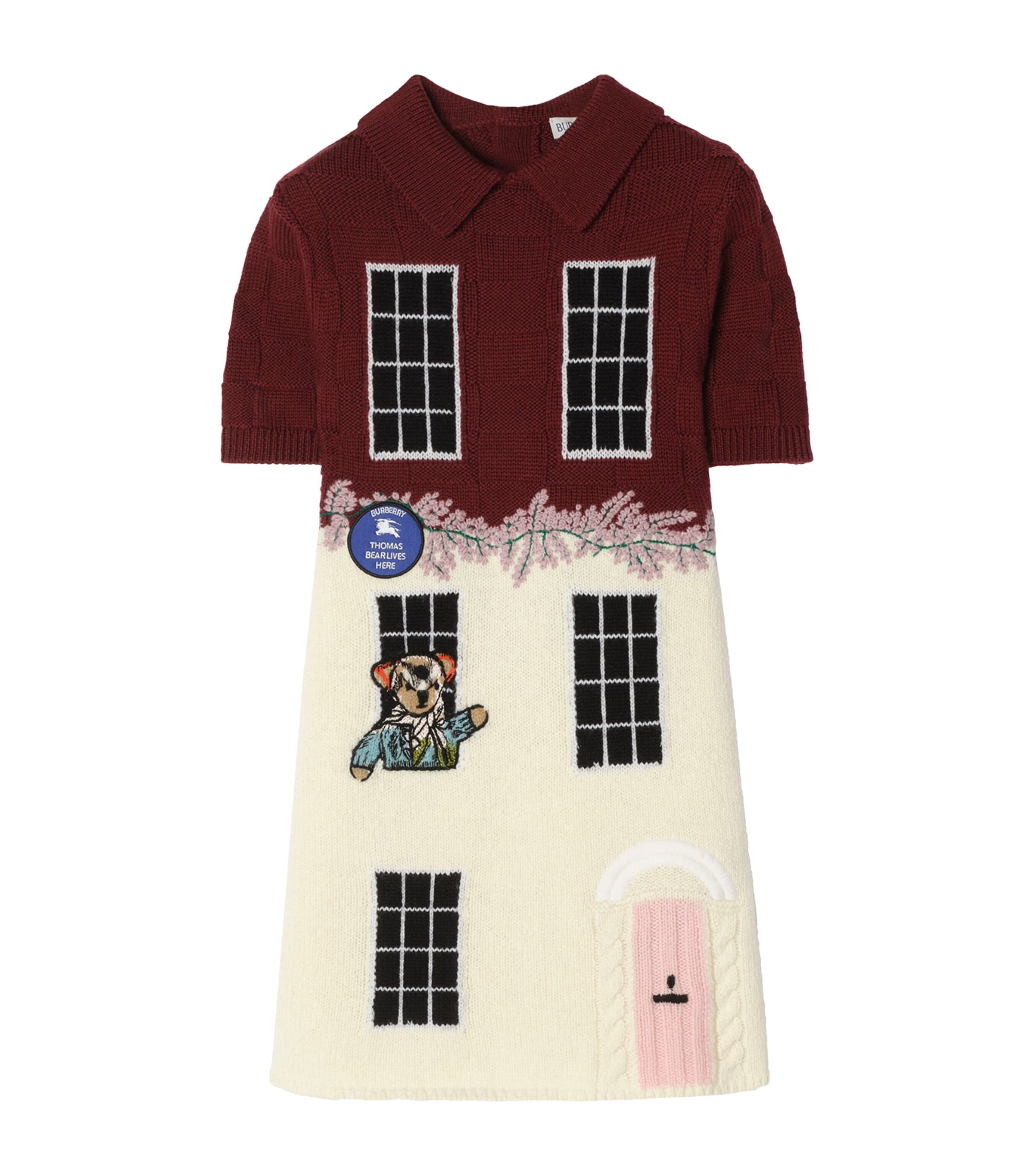 Burberry Kids Wool-Blend Townhouse Bear Dress (4-12 Years) Claret Red