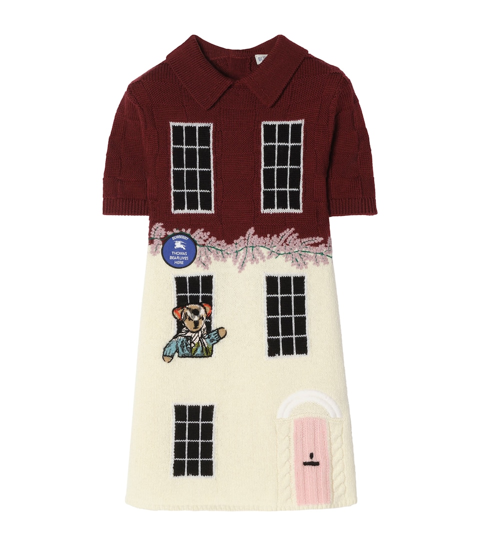 Burberry Kids Wool-Blend Townhouse Bear Dress (4-12 Years) Claret Red