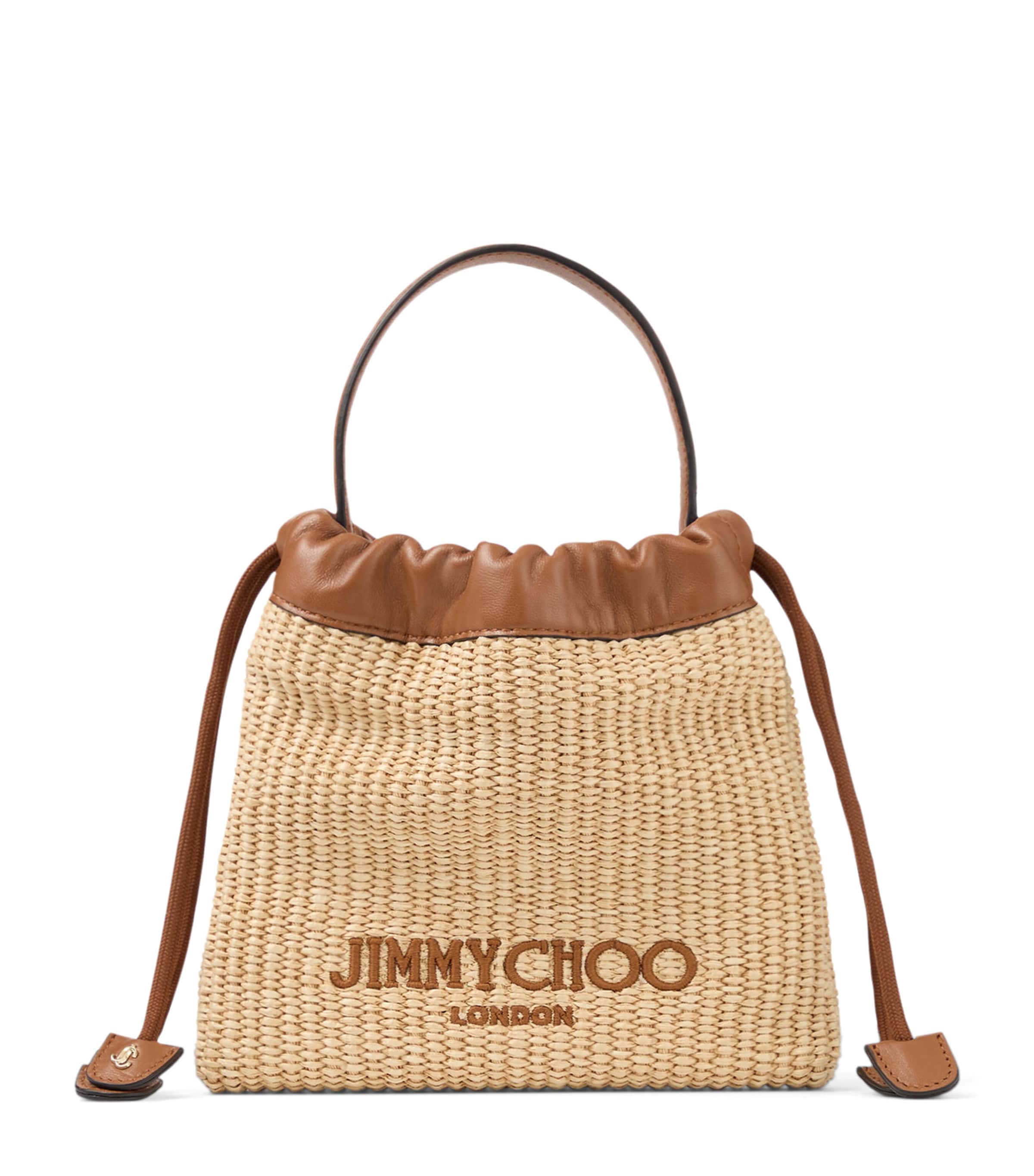 Jimmy Choo Raffia Drawstring Pouch Natural/black/light