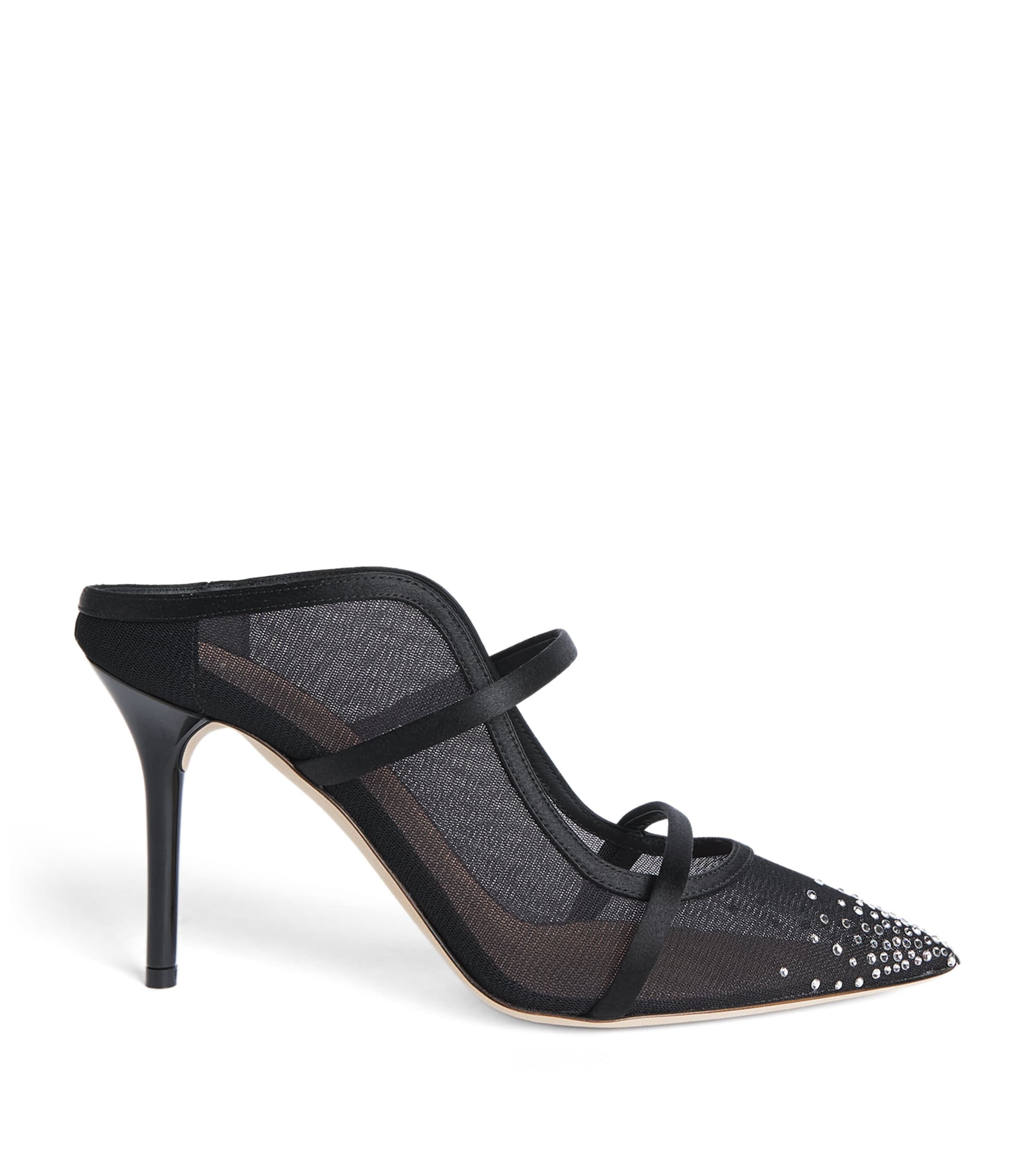 Malone Souliers Embellished Mesh Maureen Heeled Mules 85 Black