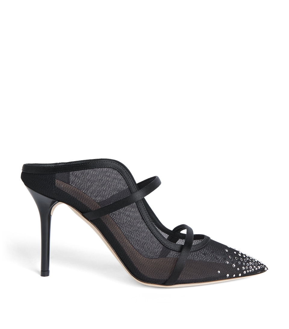Malone Souliers Embellished Mesh Maureen Heeled Mules 85 Black