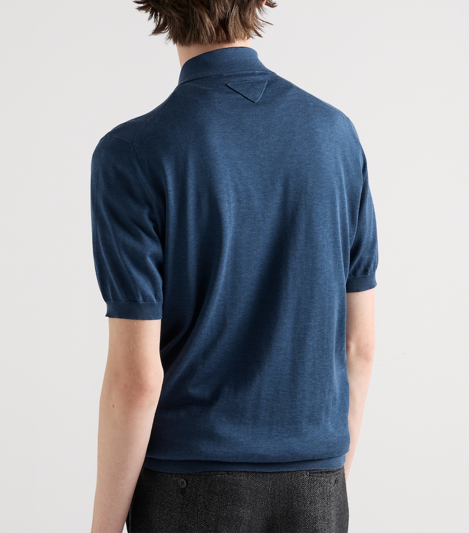 Prada Mens Silk-Cotton Polo Shirt Blue