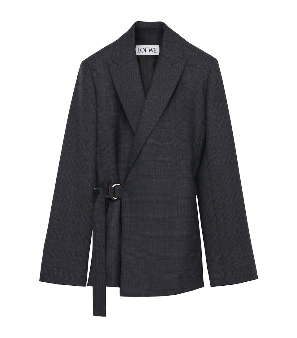 Wool Check Draped Blazer