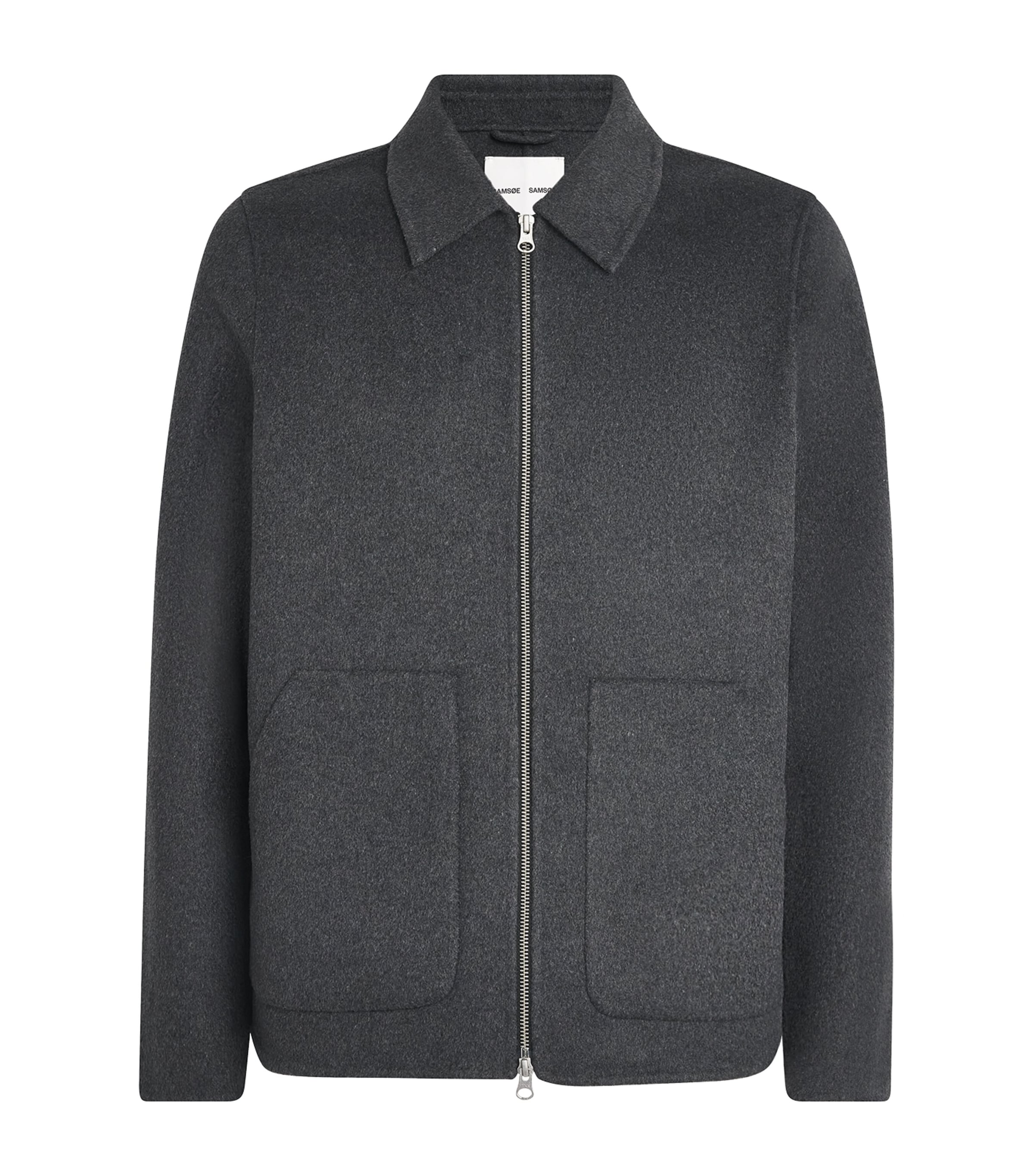 Samsøe Samsøe Mens Recycled Wool-Blend Sapaulo Overshirt Dark Grey Mel.