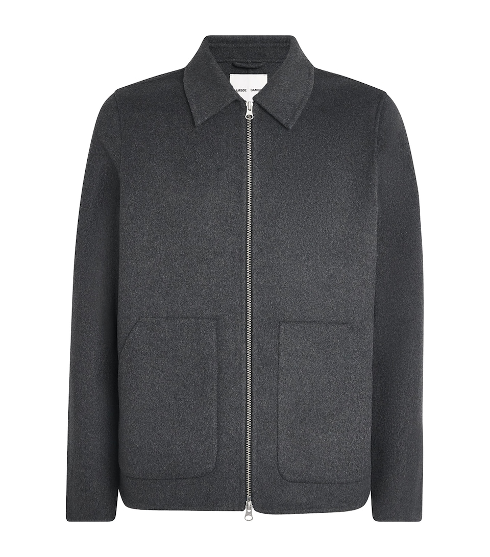 Samsøe Samsøe Mens Recycled Wool-Blend Sapaulo Overshirt Dark Grey Mel.