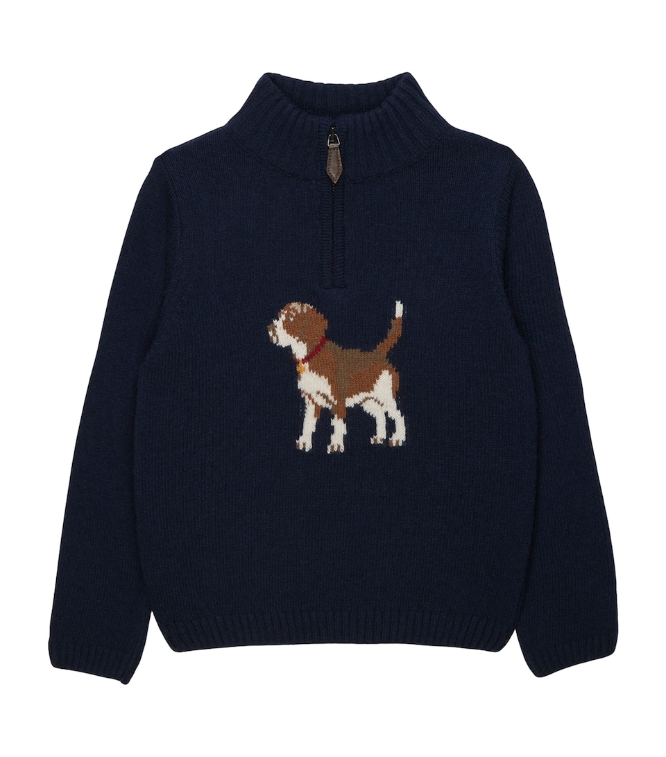 Trotters Half-Zip Benji Beagle Sweater (6-11 Years) Navy