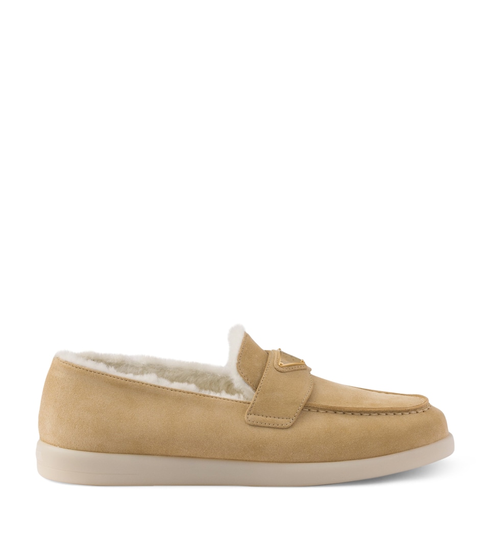 Suede-Shearling Triangle Loafers