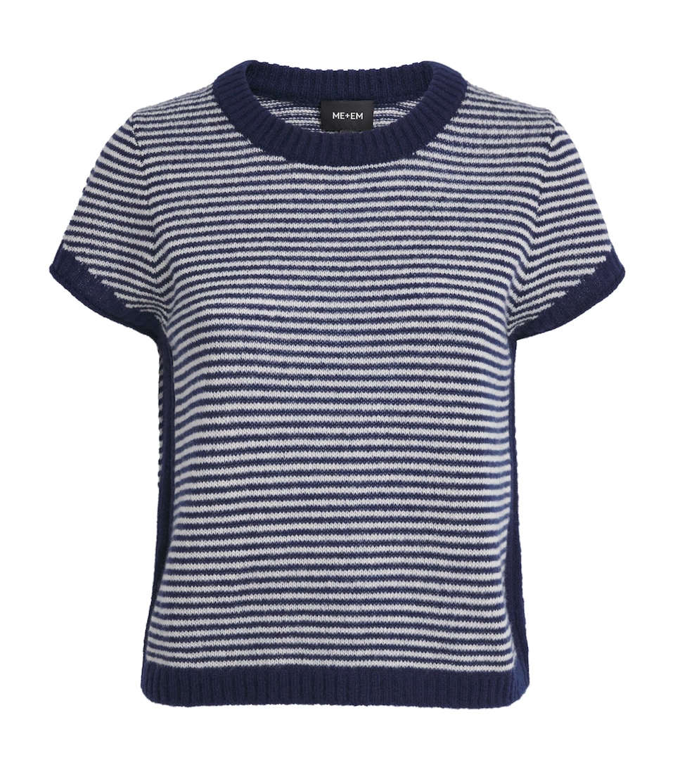ME+EM Womens Merino Wool-Cashmere-Silk Baby T-Shirt Navy/cream