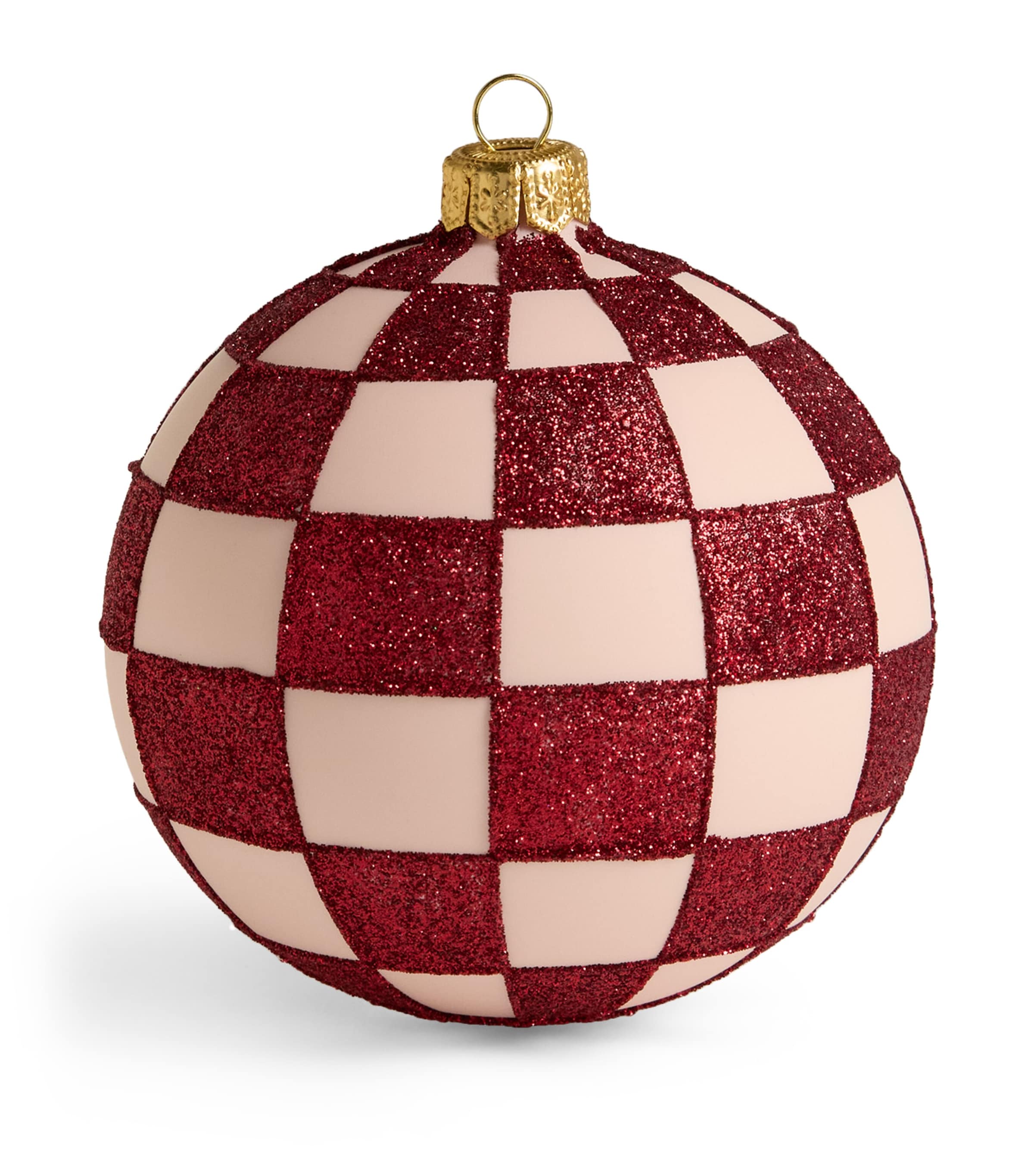 Harrods Glitter Chequered Bauble Pstel Pink Egg Shll