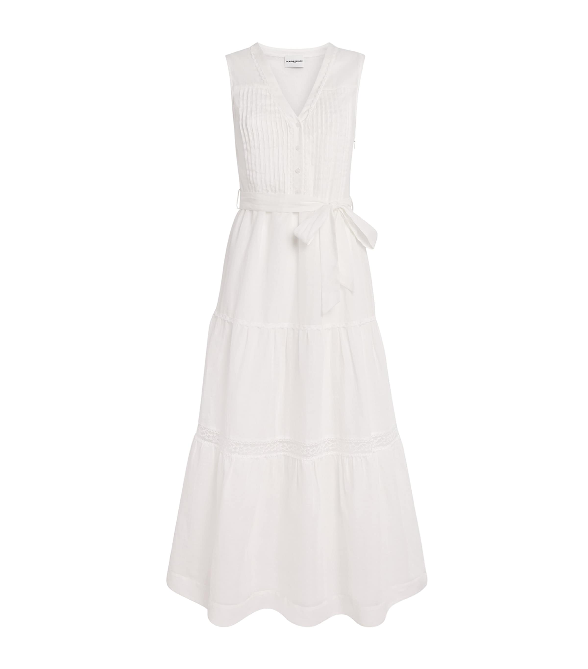Claudie Pierlot Womens Cotton-Ramie Belted Midi Dress Ecru