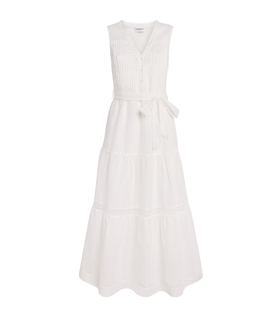 Claudie Pierlot Womens Cotton-Ramie Belted Midi Dress Ecru