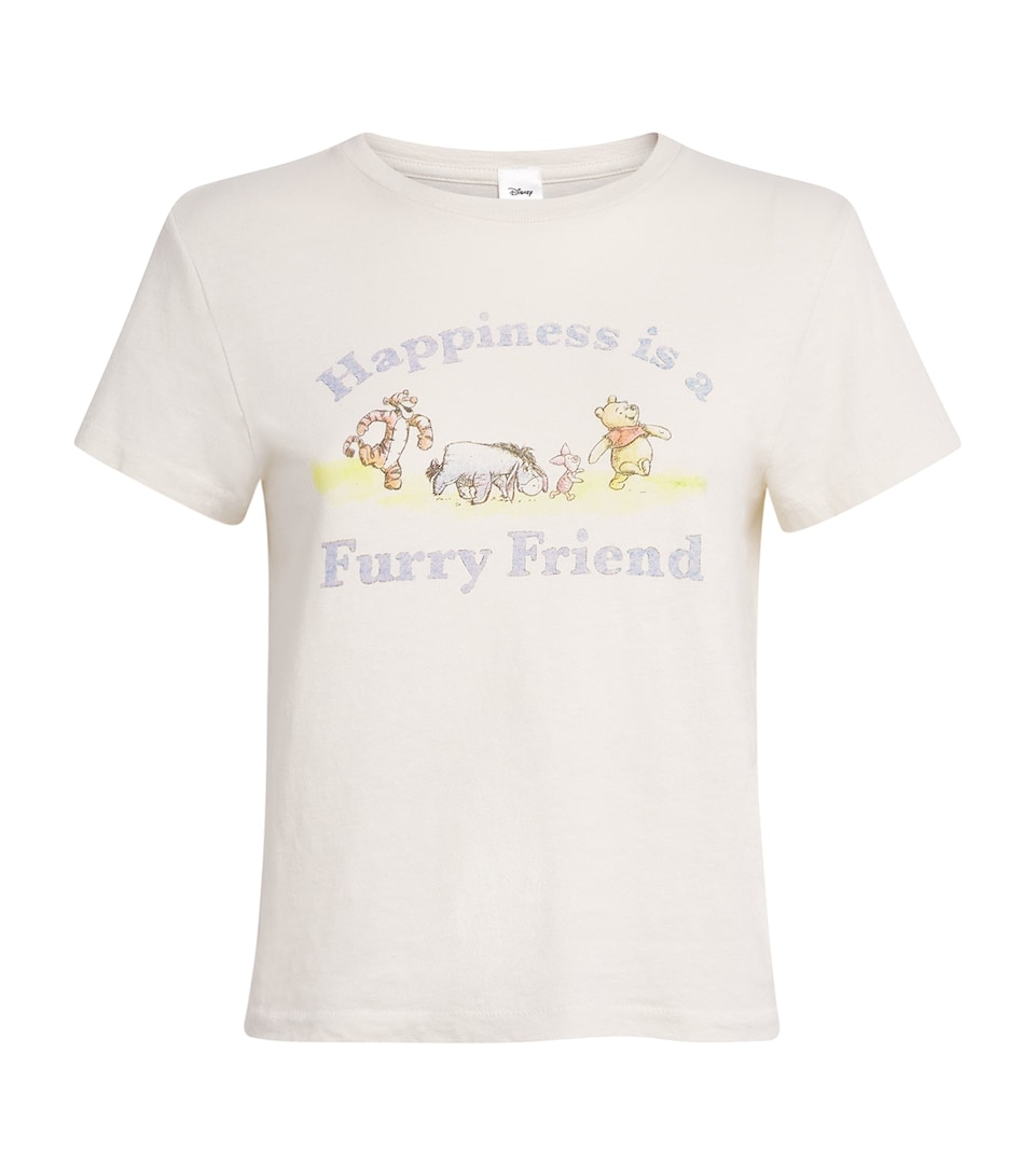 Re-Done Womens Cotton Pooh Print Classic T-Shirt Vintage White