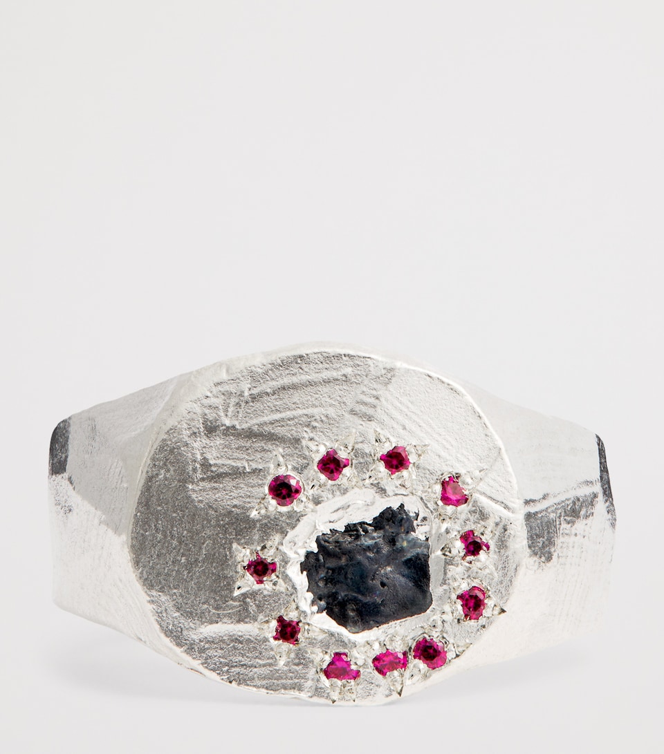 Recycled Sterling Silver, Sapphire and Ruby Island Signet Ring