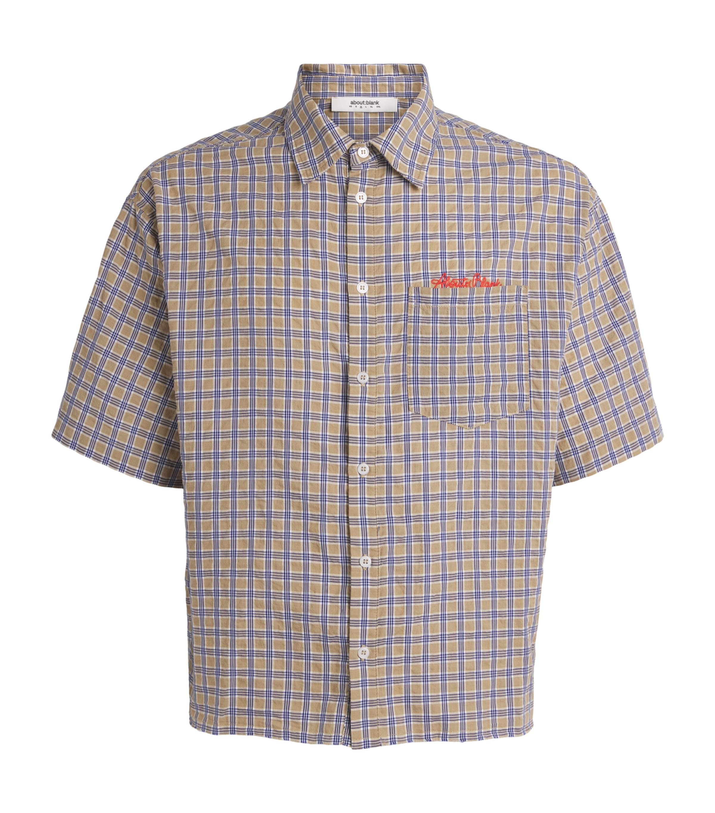 about:blank Mens Cotton Raw-Hem Check Short-Sleeve Shirt Gold