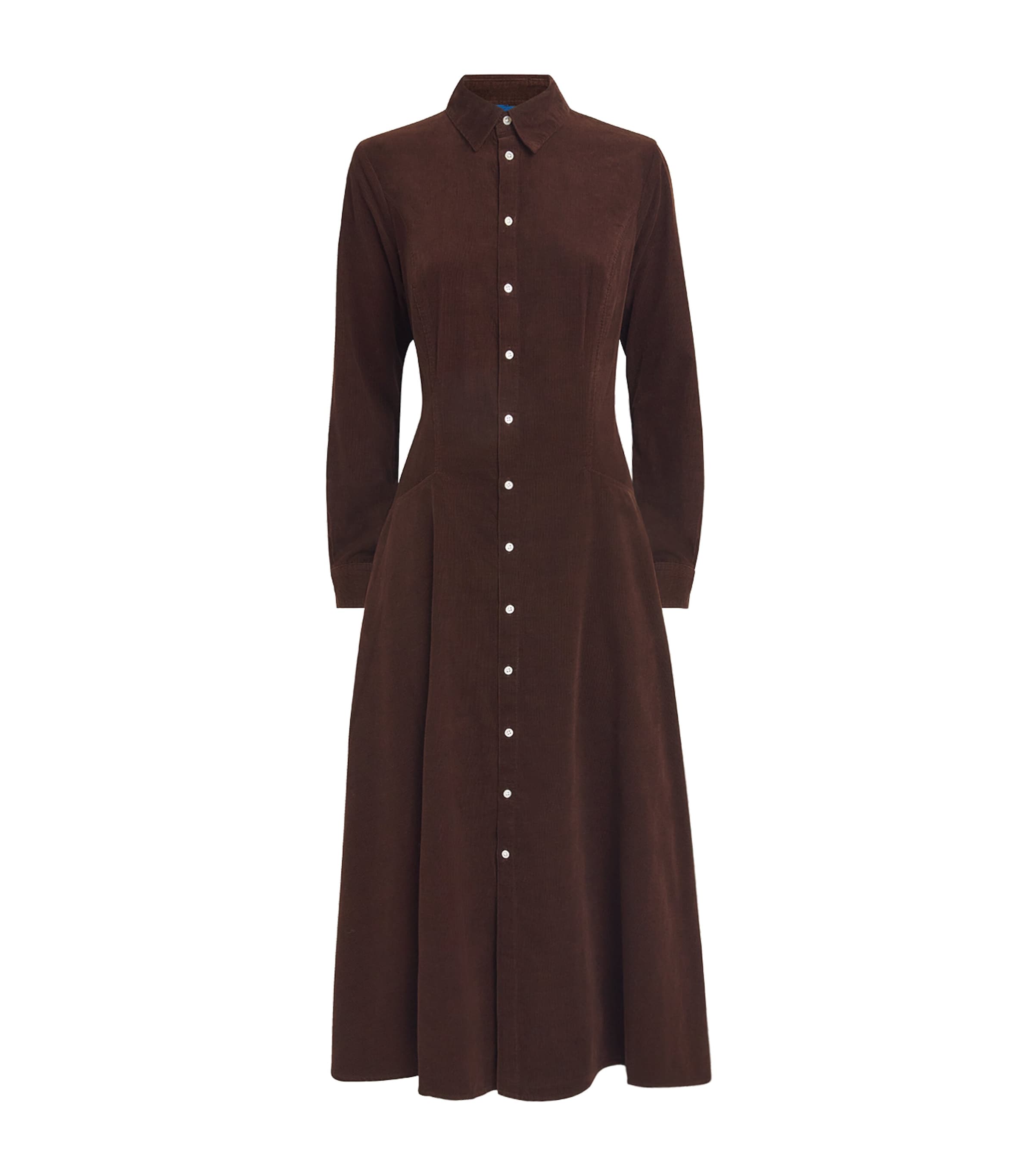 Polo Ralph Lauren Womens Cotton Corduroy Midi Shirt Dress Brown