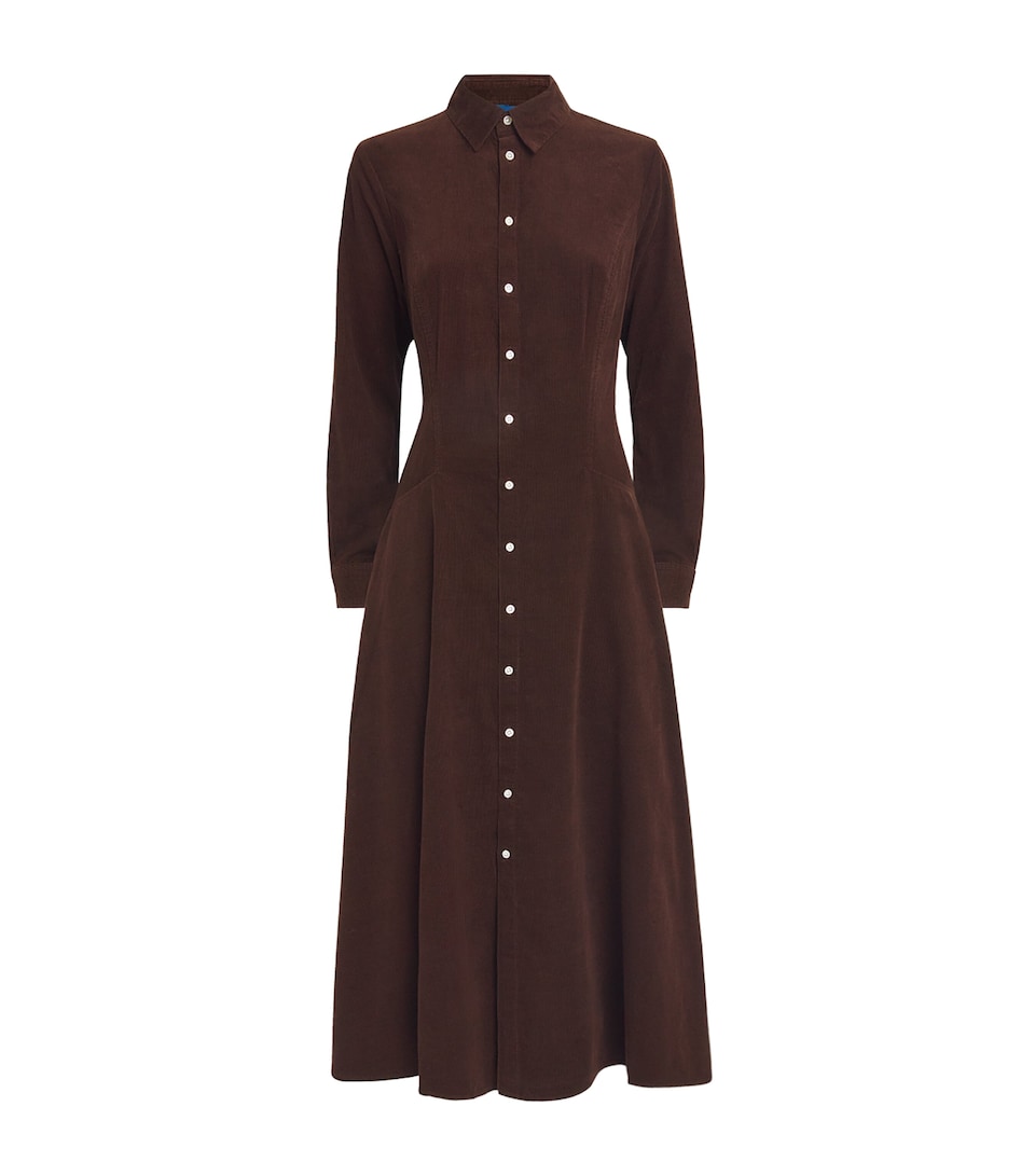 Polo Ralph Lauren Womens Cotton Corduroy Midi Shirt Dress Brown