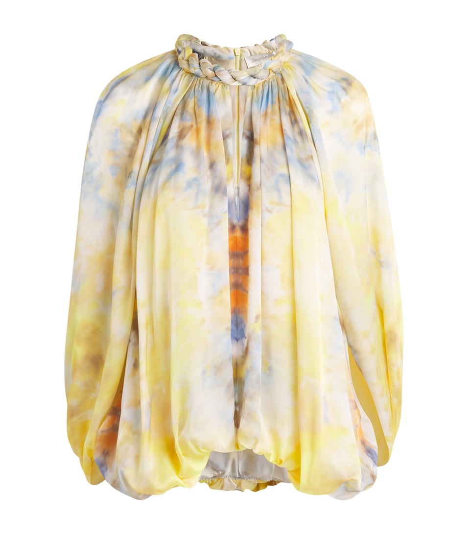 Zimmermann Womens Silk Printed Alchemy Twisted Blouse Citrus Tie Dye