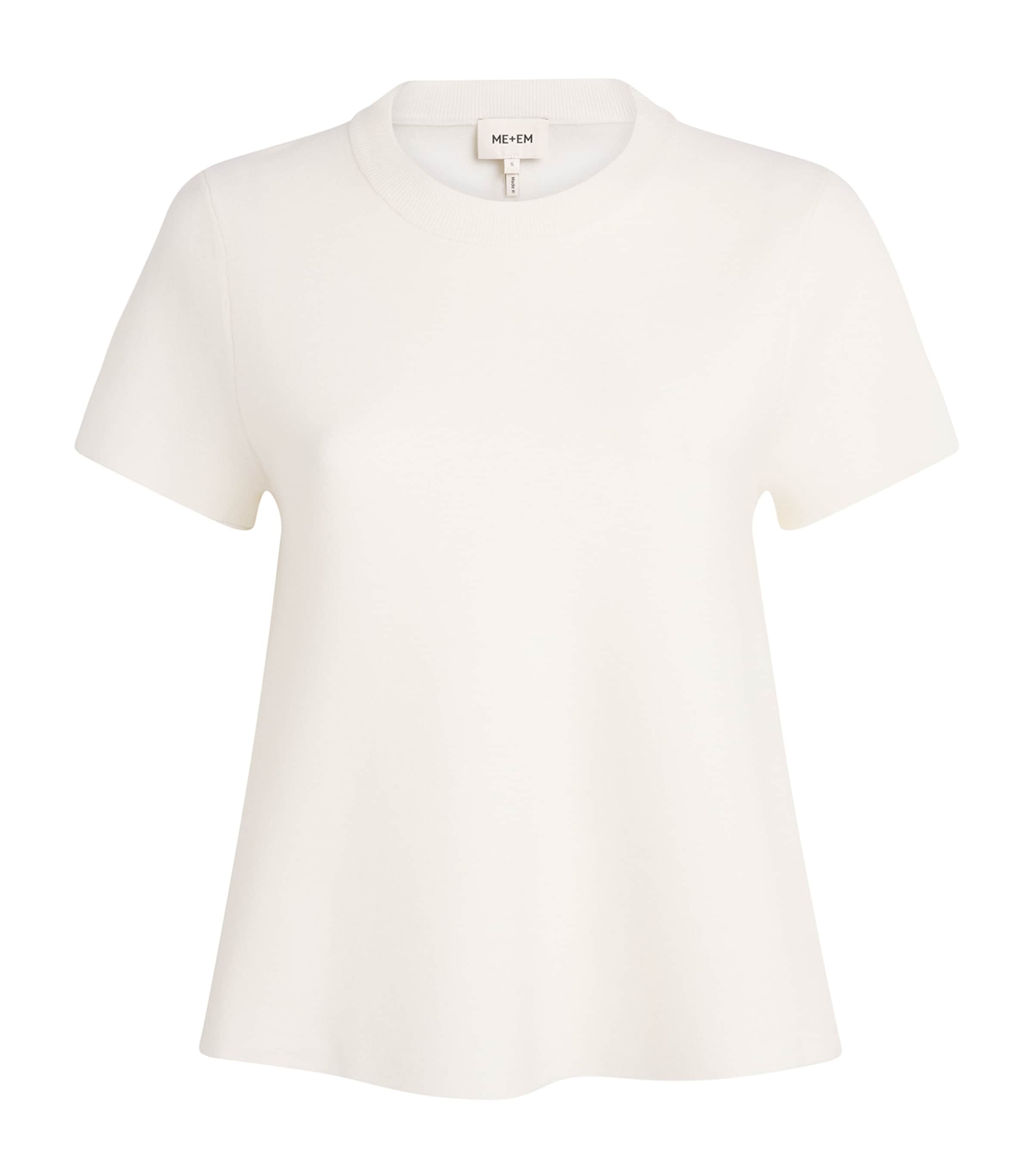 ME+EM Womens Stretch-Wool Ribbed T-Shirt Cream
