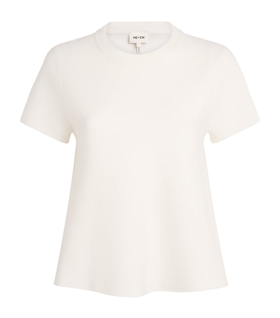 ME+EM Womens Stretch-Wool Ribbed T-Shirt Cream