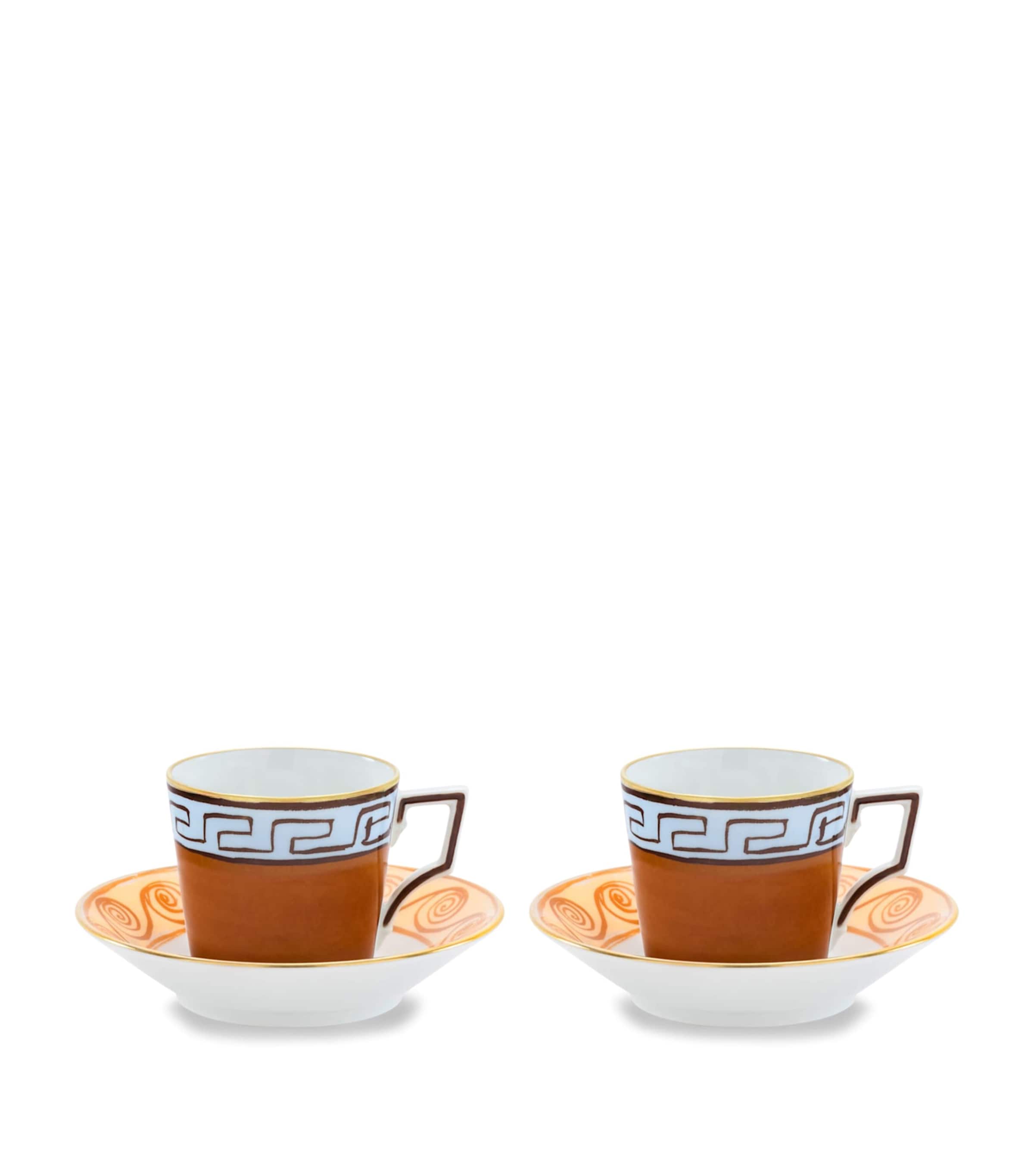 Set of 2 Porcelain Il Viaggio di Nettuno Coffee Cups and Saucers