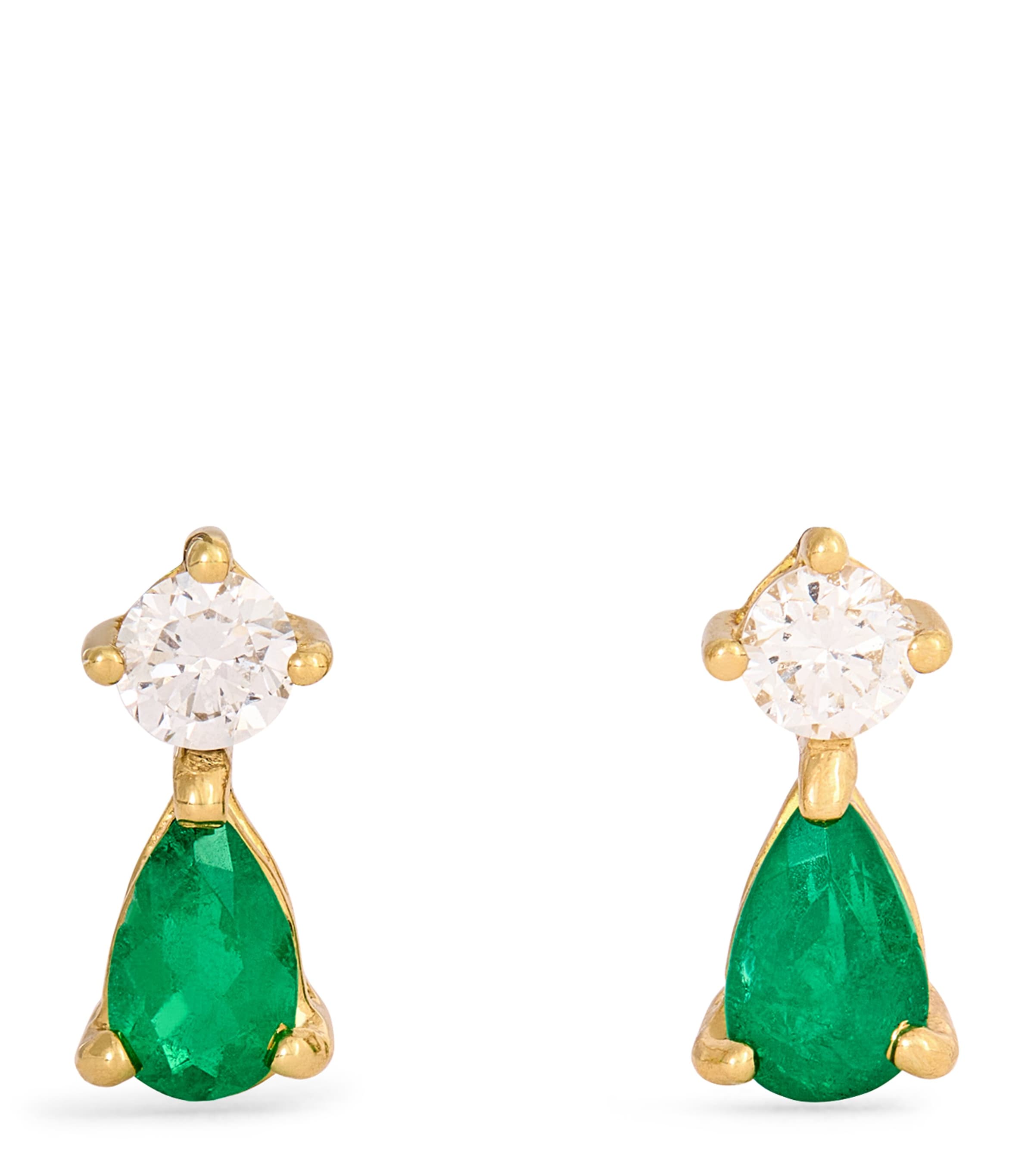 Yellow Gold, Diamond and Emerald Stud Earrings