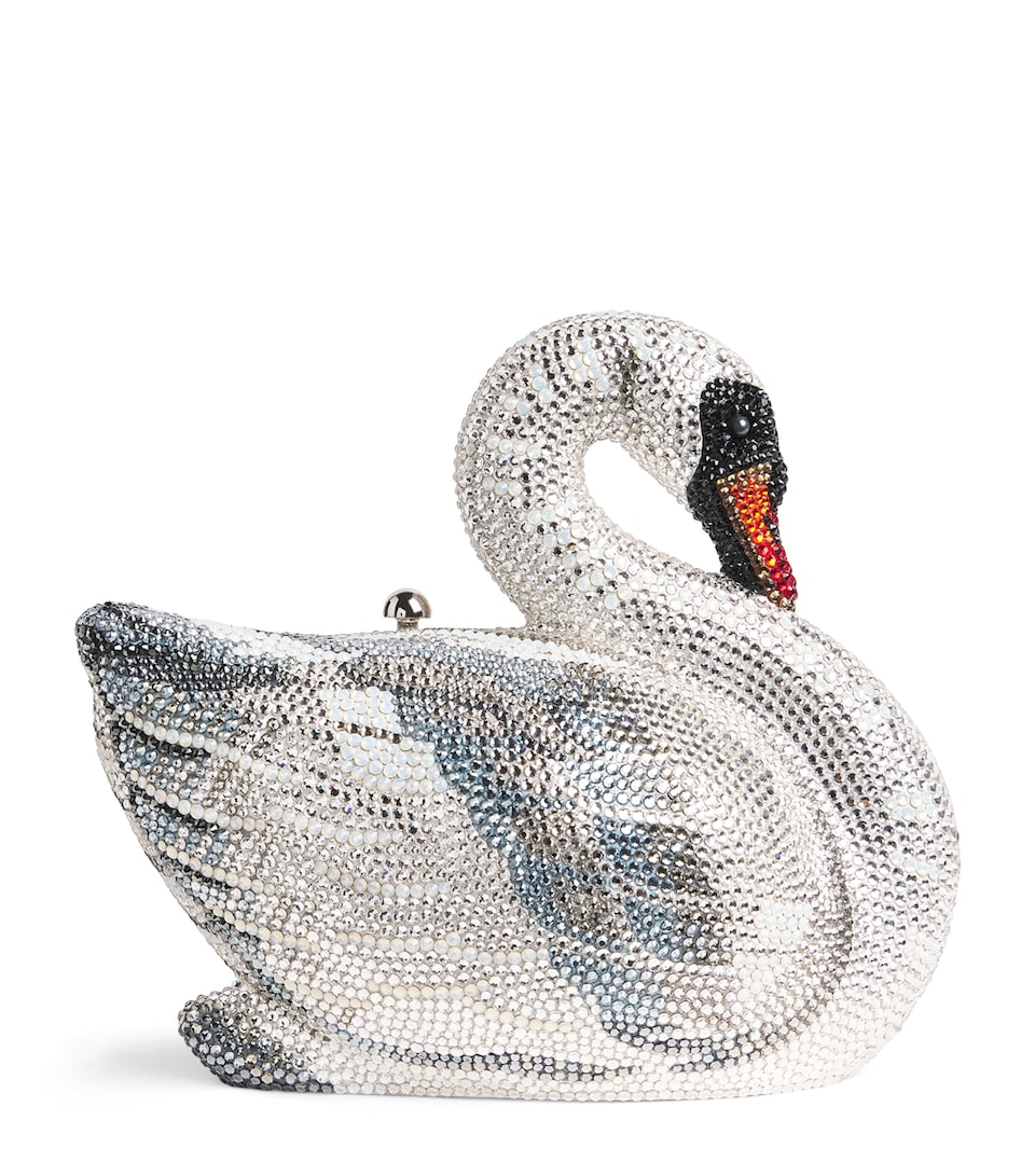 Judith Leiber Embellished Swan Clutch Bag Silver Rhine Multi