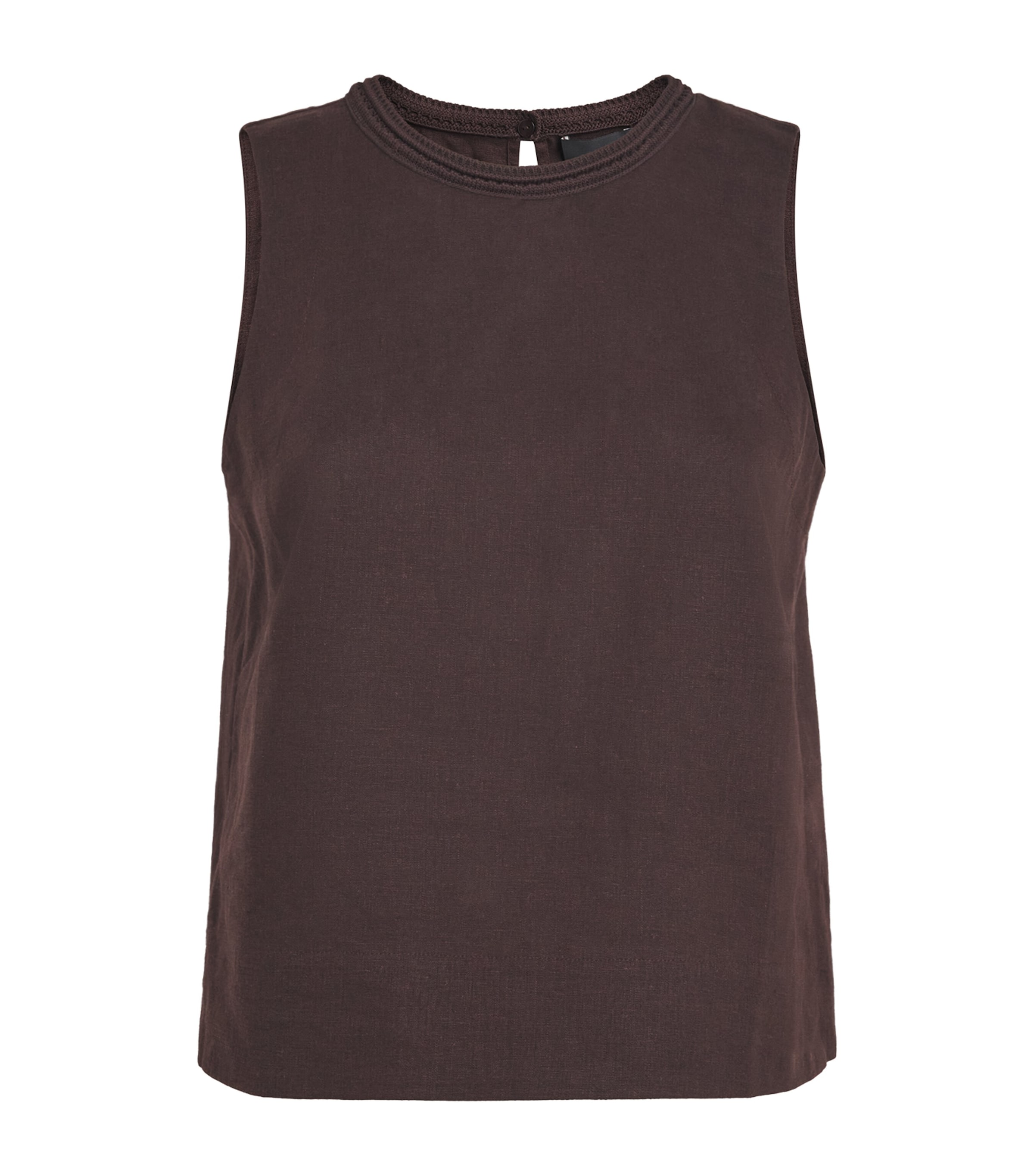 ME+EM Womens Linen-Blend Creaseless Crochet-Trim Top Cocoa Brown